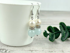 Aquamarine Earrings, Freshwater Pearl Earrings, Gemstone Earrings, Gift For Her, Handmade Jewelry, Ear Jewelry, Gift for Sister