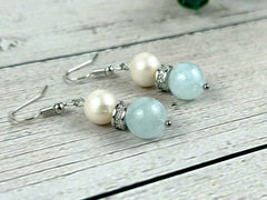 Aquamarine Earrings, Freshwater Pearl Earrings, Gemstone Earrings, Gift For Her, Handmade Jewelry, Ear Jewelry, Gift for Sister