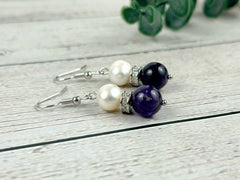 Amethyst Earrings, Freshwater Pearl Earrings, Purple Beaded, Gemstone Earrings, Gift For Her, Handmade Jewelry, Ear Jewelry, Gift for Sister