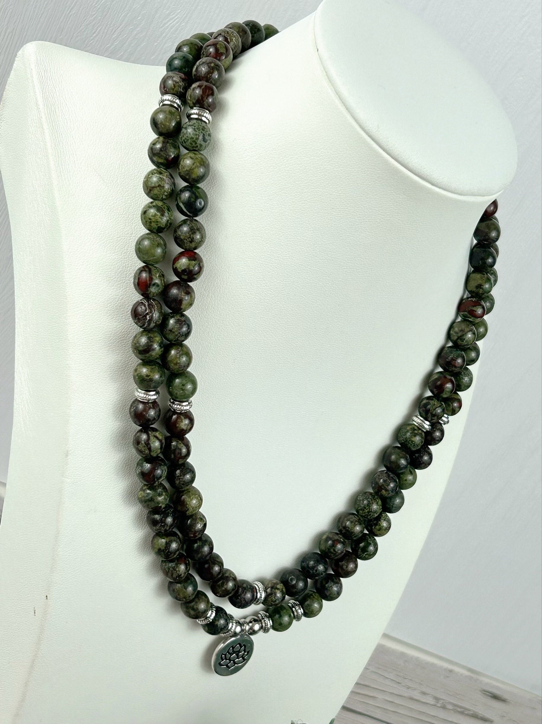 Japa Mala, 108 Mala Beads Necklace, Dragon Bloodstone Mala Necklace, Prayer Beads Necklace, 108 Mala Beads Bracelet, Meditation Necklace