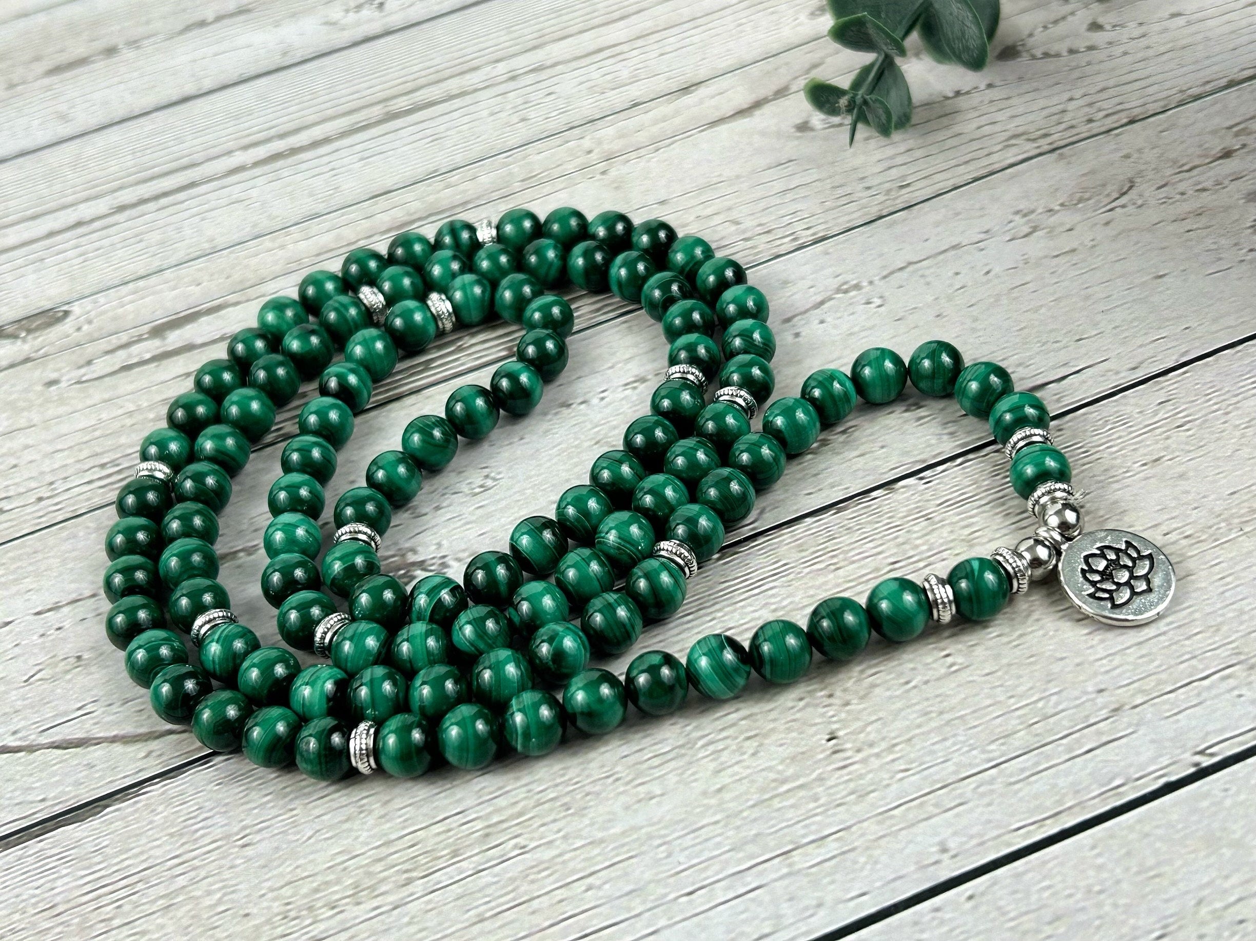 Malachite Mala, Green Beaded 108 Mala Necklace, Japa Mala, Prayer Beads Necklace, Protection Mala, Meditation Necklace, Gift for Mom
