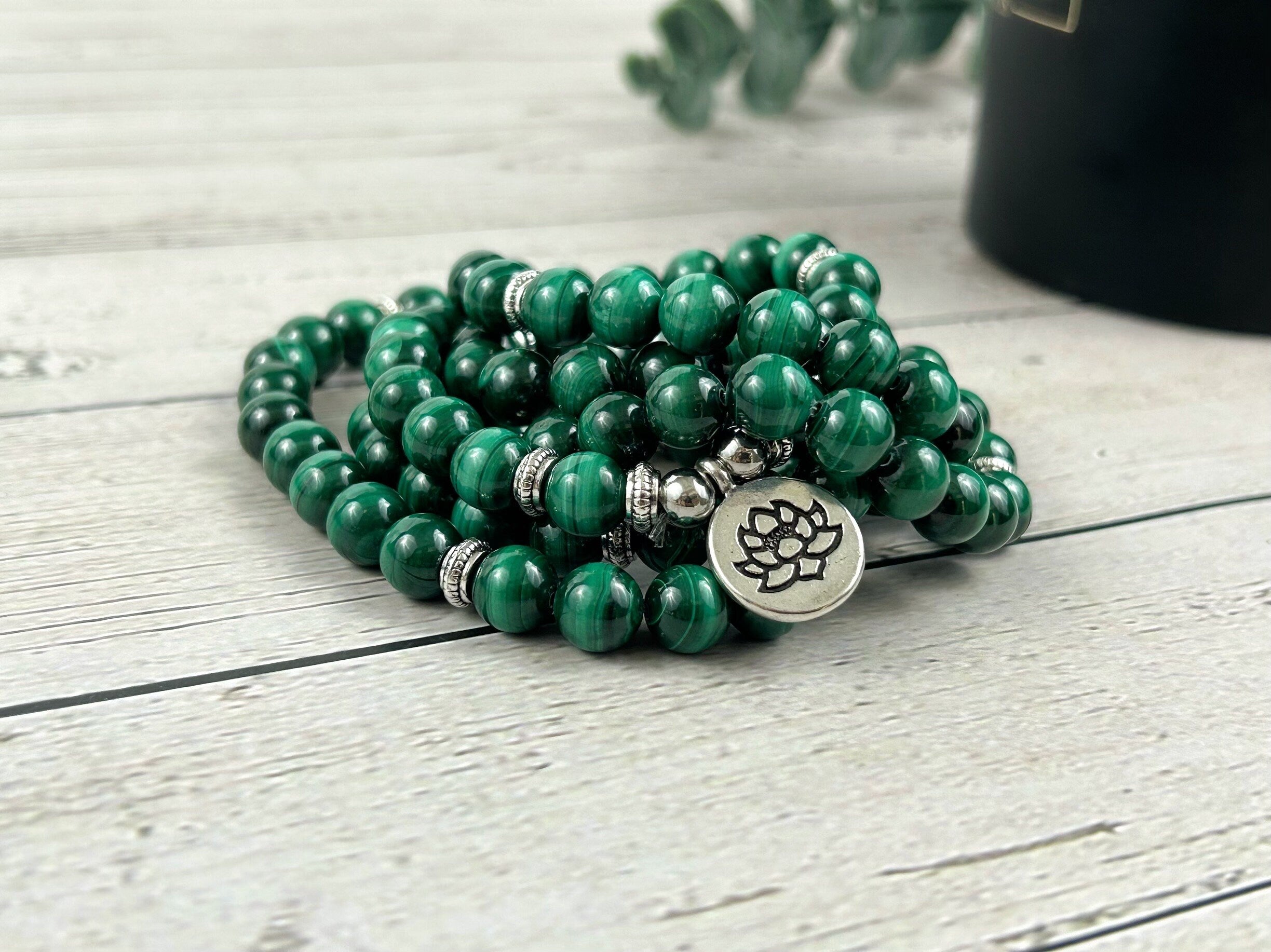 Malachite Mala, Green Beaded 108 Mala Necklace, Japa Mala, Prayer Beads Necklace, Protection Mala, Meditation Necklace, Gift for Mom