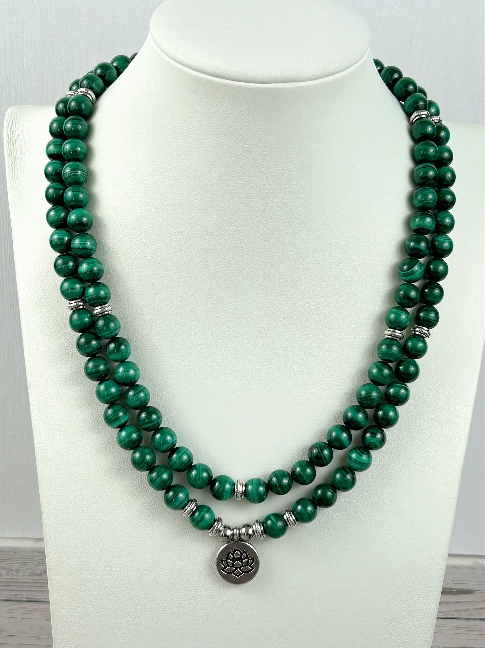 Malachite Mala, Green Beaded 108 Mala Necklace, Japa Mala, Prayer Beads Necklace, Protection Mala, Meditation Necklace, Gift for Mom