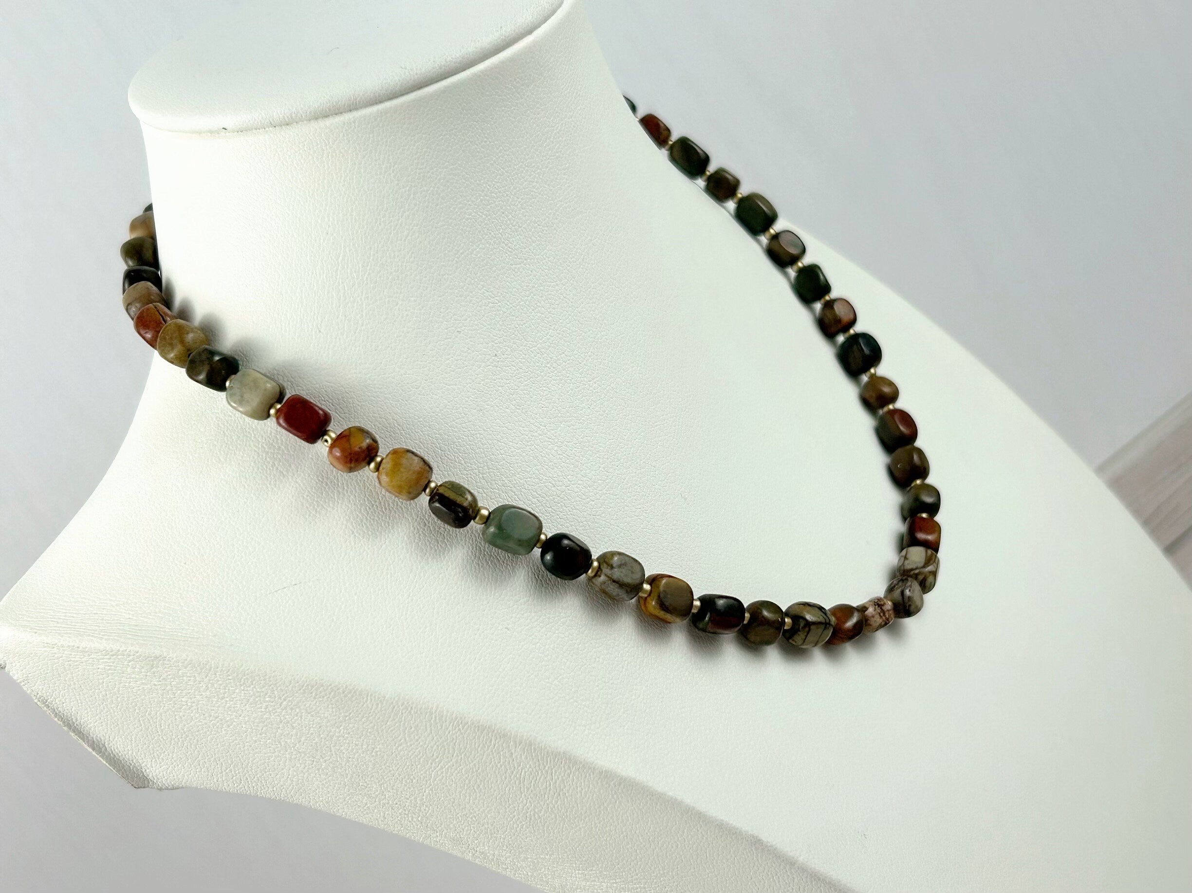 Brown Beaded Necklace, Picasso Jasper Necklace, Gift for Mom, Earth Necklace, Natural Stone Necklace, Gemstone Jewelry, Gift for Her