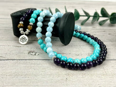 108 Mala Beads Necklace, Aquamarine Necklace, Turquoise Prayer Beads Necklace, 108 Mala Beads Bracelet, Amethyst Meditation Necklace