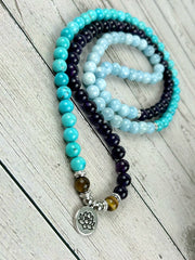 108 Mala Beads Necklace, Aquamarine Necklace, Turquoise Prayer Beads Necklace, 108 Mala Beads Bracelet, Amethyst Meditation Necklace