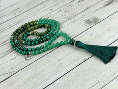 Green Beaded 108 Mala Necklace, Japa Mala, Prayer Beads Necklace, Green Jade Mala, Malachite, Green Aventurine Mala, Meditation Necklace