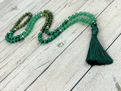 Green Beaded 108 Mala Necklace, Japa Mala, Prayer Beads Necklace, Green Jade Mala, Malachite, Green Aventurine Mala, Meditation Necklace