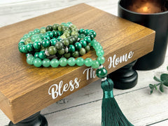 Green Beaded 108 Mala Necklace, Japa Mala, Prayer Beads Necklace, Green Jade Mala, Malachite, Green Aventurine Mala, Meditation Necklace