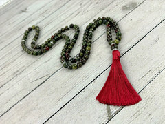 Japa Mala, 108 Mala Beads Necklace, Dragon Bloodstone Mala Necklace, Prayer Beads Necklace, 108 Mala Beads Bracelet, Meditation Necklace