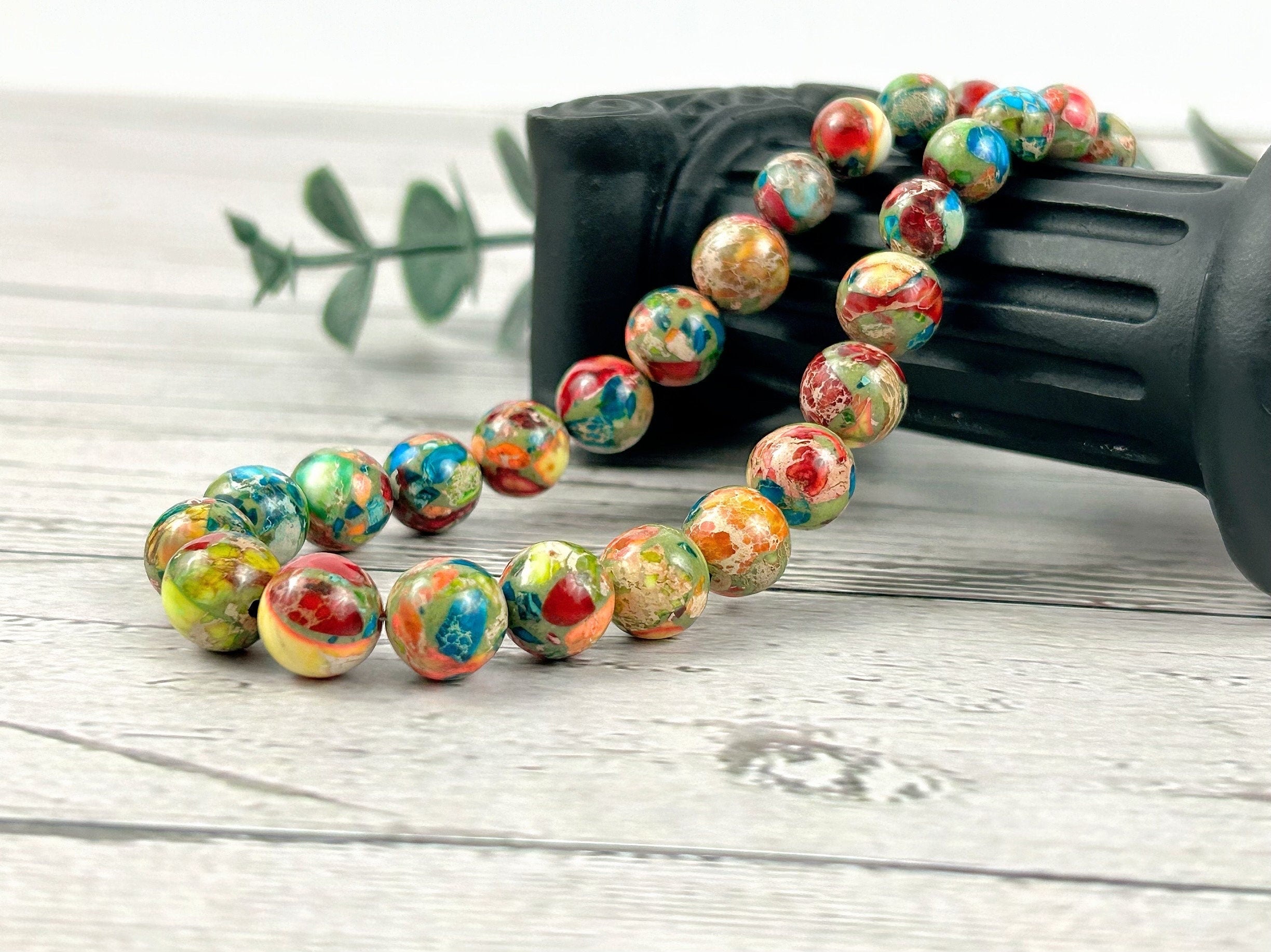 Imperial Jasper Necklace, Multicolor Beaded Necklace, Natural Stone Necklace, Necklace Gift for Her, Gemstones Jewelry, Vibrant Necklace