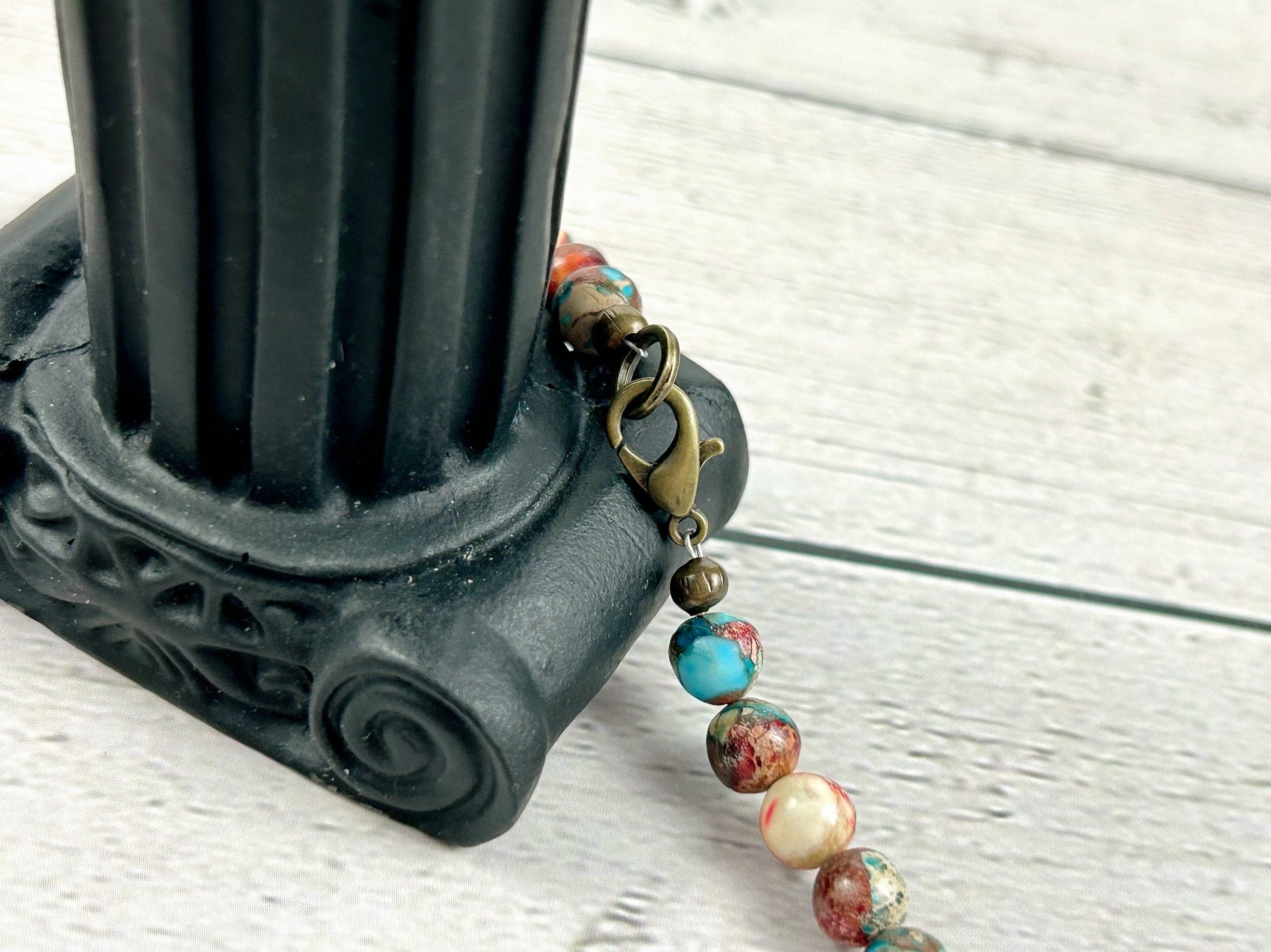 Imperial Jasper Necklace, Multicolor Beaded Necklace, Natural Stone Necklace, Necklace Gift for Her, Gemstones Jewelry, Vibrant Necklace