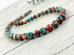 Imperial Jasper Necklace, Multicolor Beaded Necklace, Natural Stone Necklace, Necklace Gift for Her, Gemstone Jewelry, Blue Vibrant Necklace