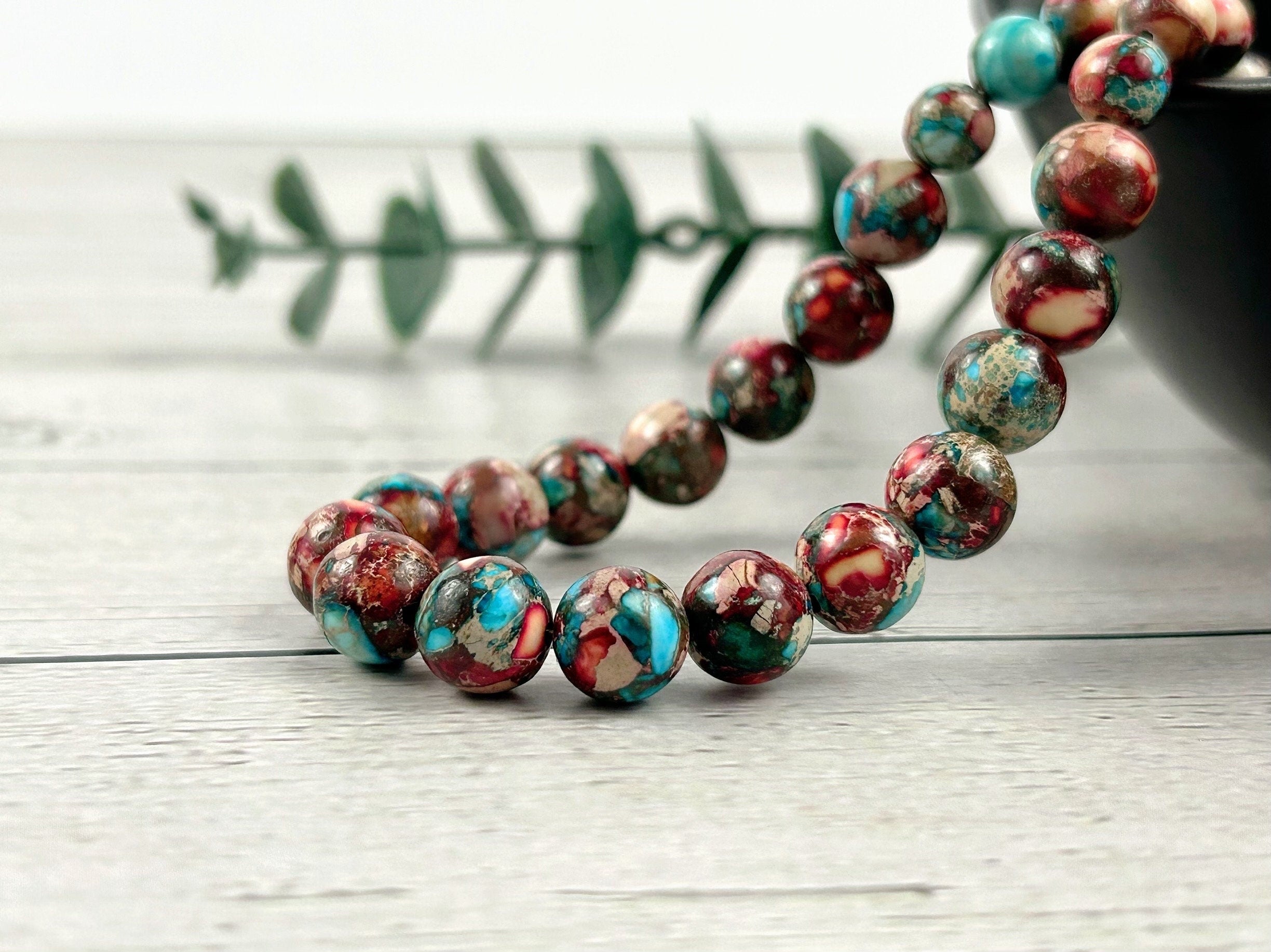Imperial Jasper Necklace, Multicolor Beaded Necklace, Natural Stone Necklace, Necklace Gift for Her, Gemstone Jewelry, Blue Vibrant Necklace