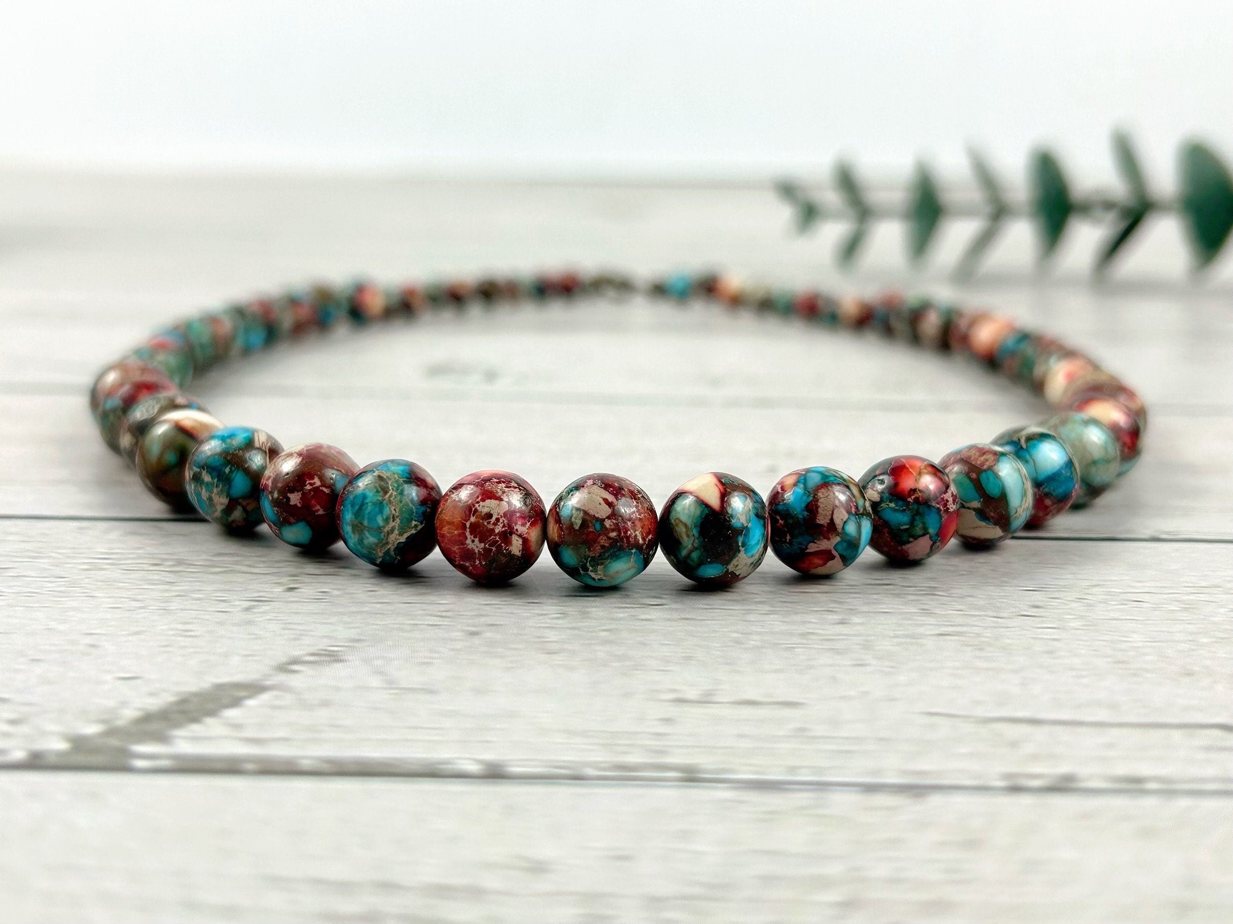 Imperial Jasper Necklace, Multicolor Beaded Necklace, Natural Stone Necklace, Necklace Gift for Her, Gemstone Jewelry, Blue Vibrant Necklace