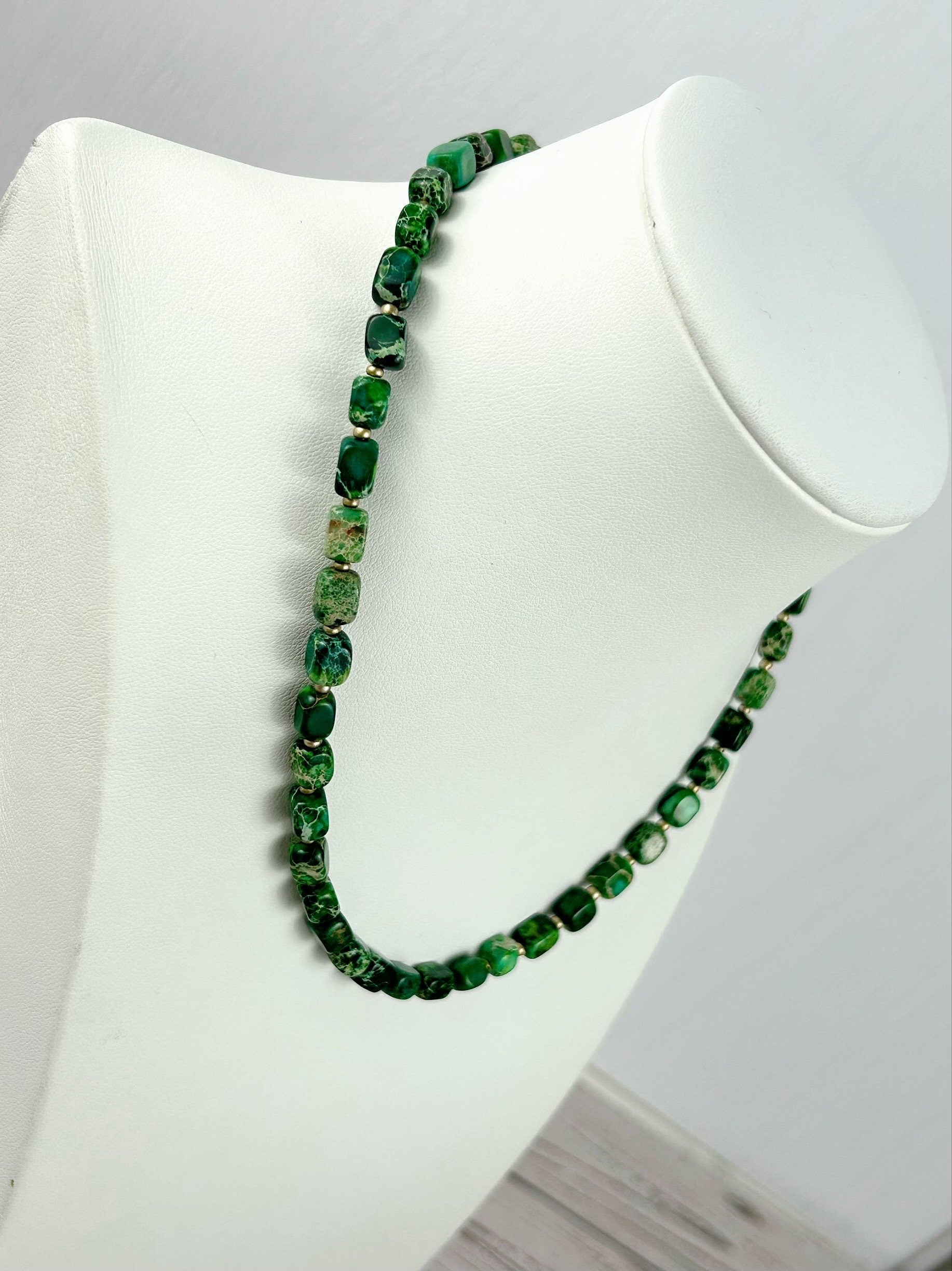 Green Beaded Necklace, Imperial Jasper Necklace, Choker Necklace, Gift for Mom, Gemstone Necklace, Gemstone Jewelry, Handmade Gift for Her