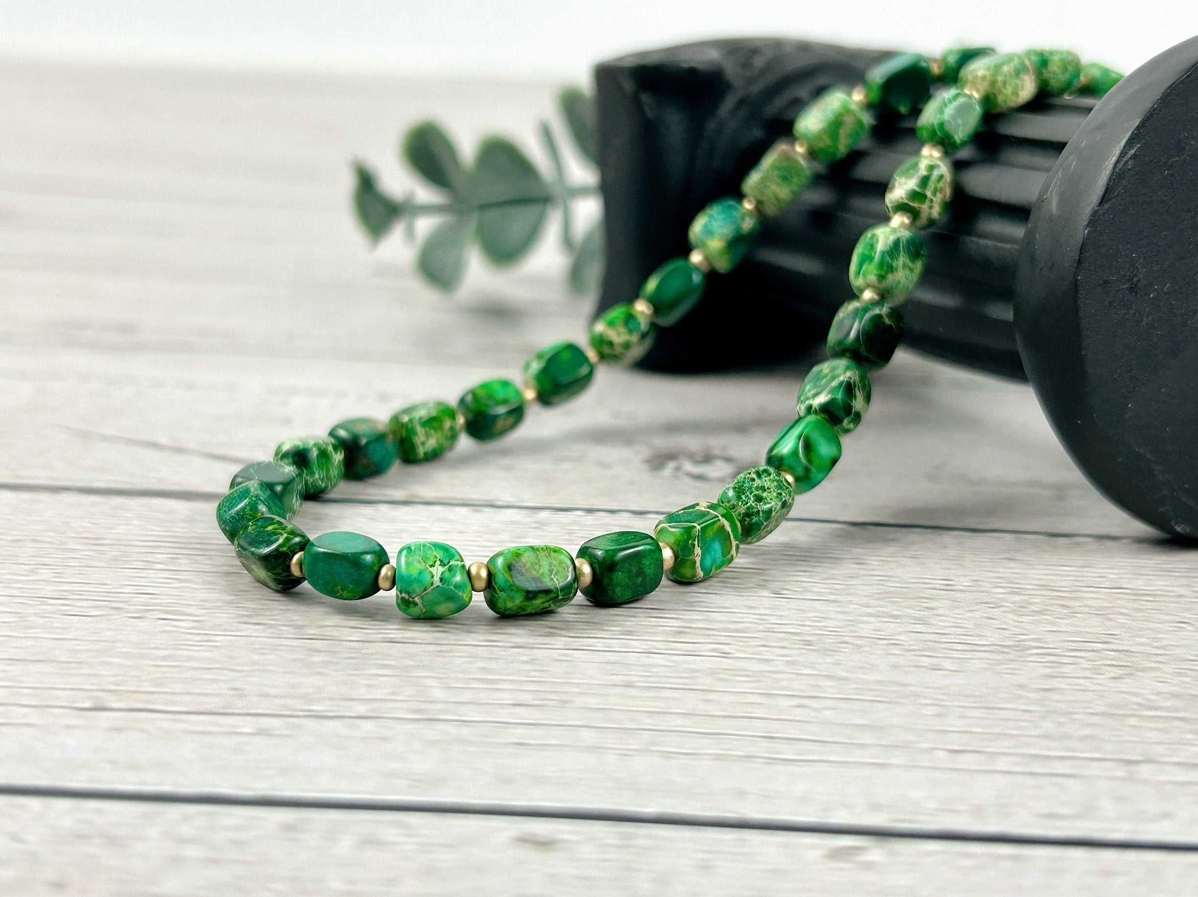 Green Beaded Necklace, Imperial Jasper Necklace, Choker Necklace, Gift for Mom, Gemstone Necklace, Gemstone Jewelry, Handmade Gift for Her