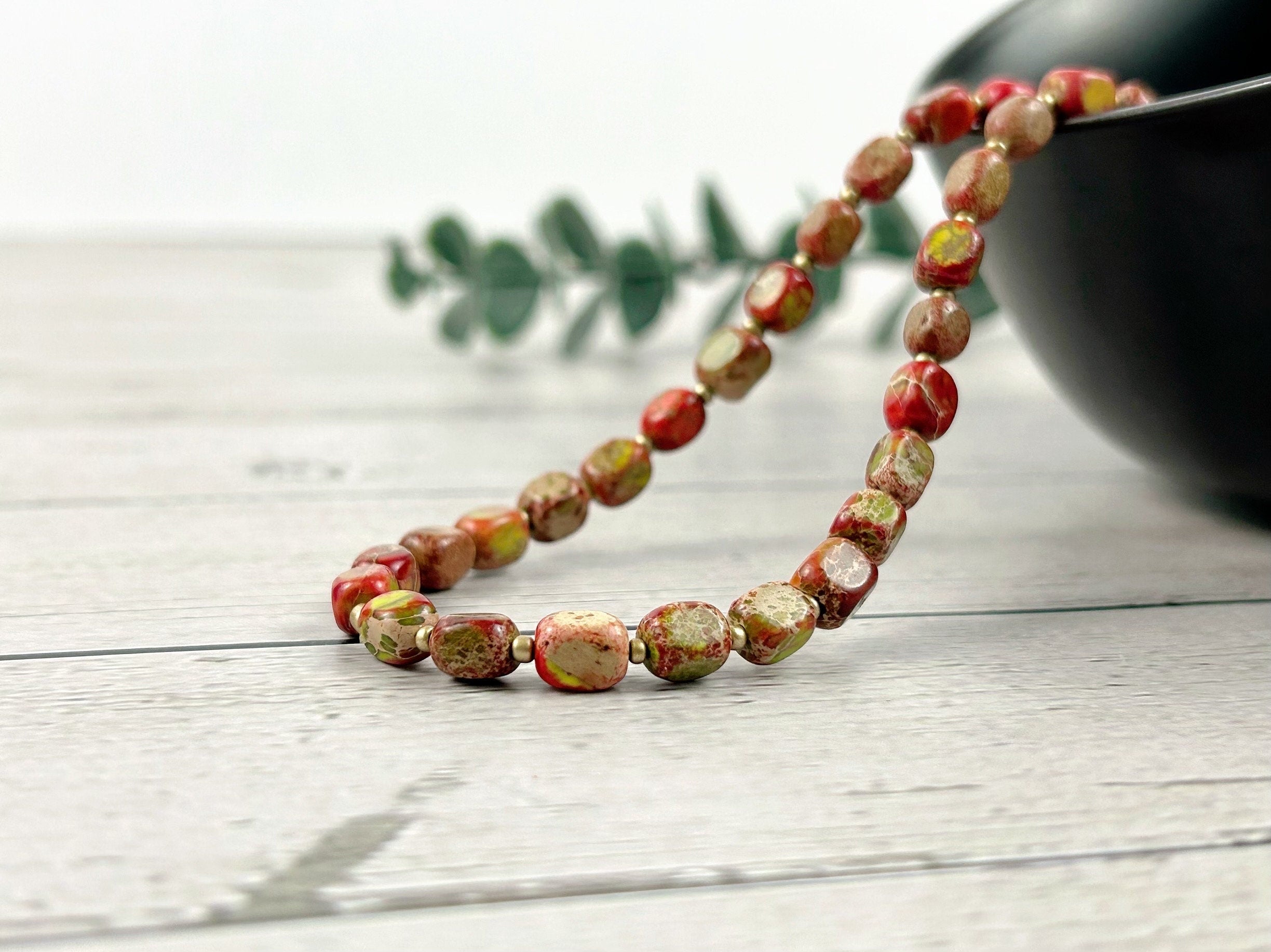 Multicolor Beaded Necklace, Imperial Jasper Necklace, Choker Necklace, Gemstone Necklace, Gemstone Jewelry, Birthday Gift for Her