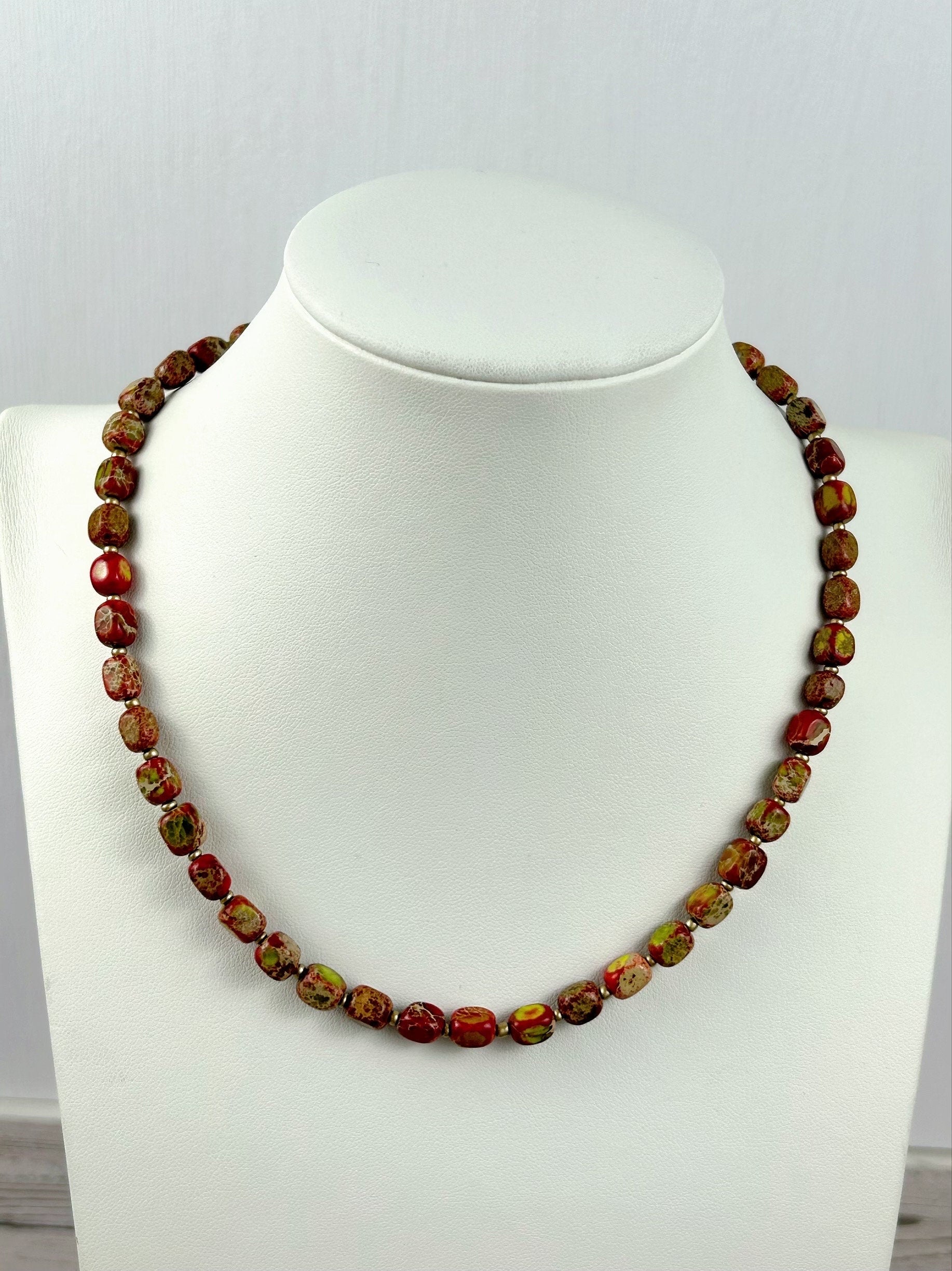 Multicolor Beaded Necklace, Imperial Jasper Necklace, Choker Necklace, Gemstone Necklace, Gemstone Jewelry, Birthday Gift for Her