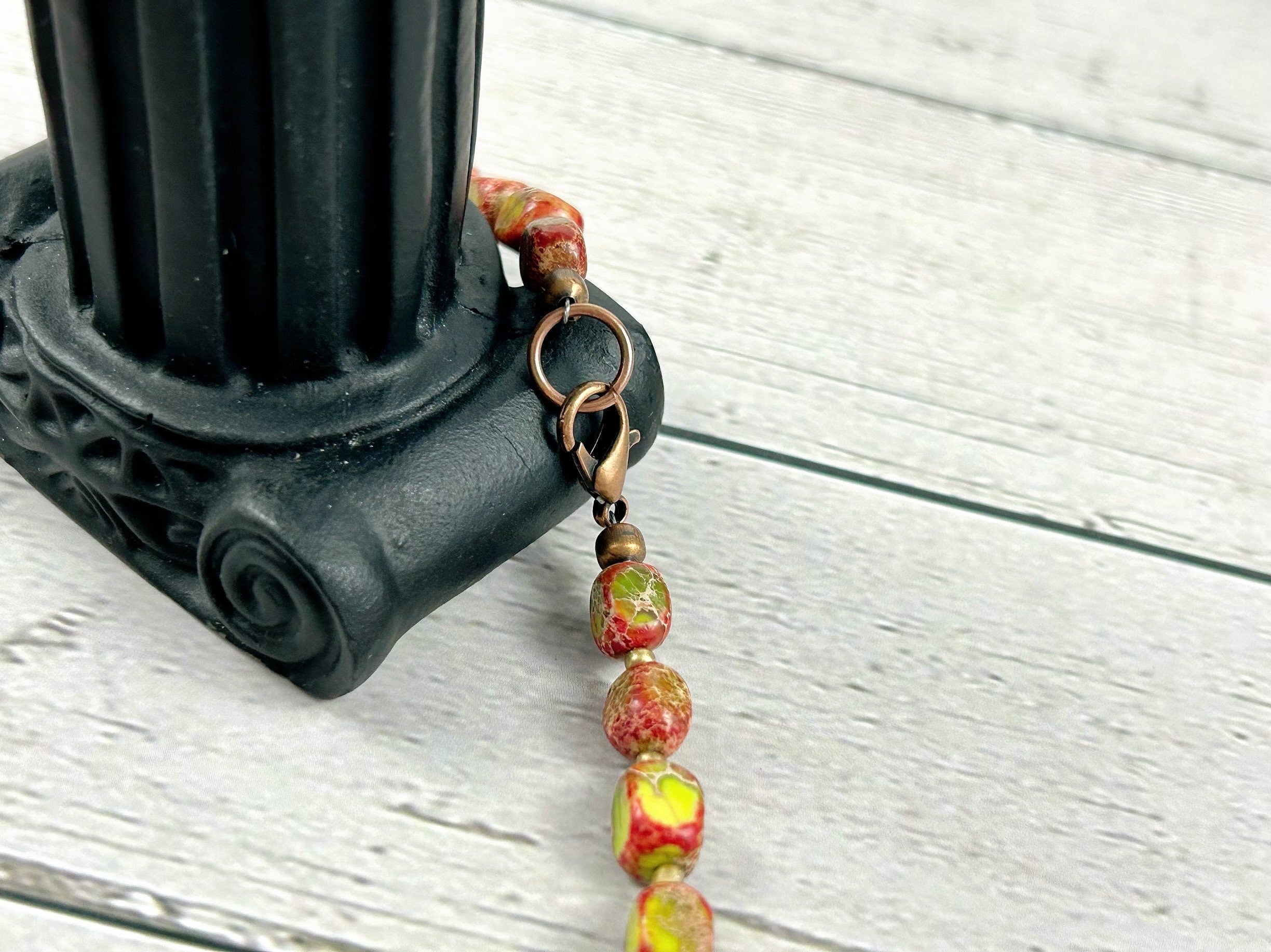 Multicolor Beaded Necklace, Imperial Jasper Necklace, Choker Necklace, Gemstone Necklace, Gemstone Jewelry, Birthday Gift for Her