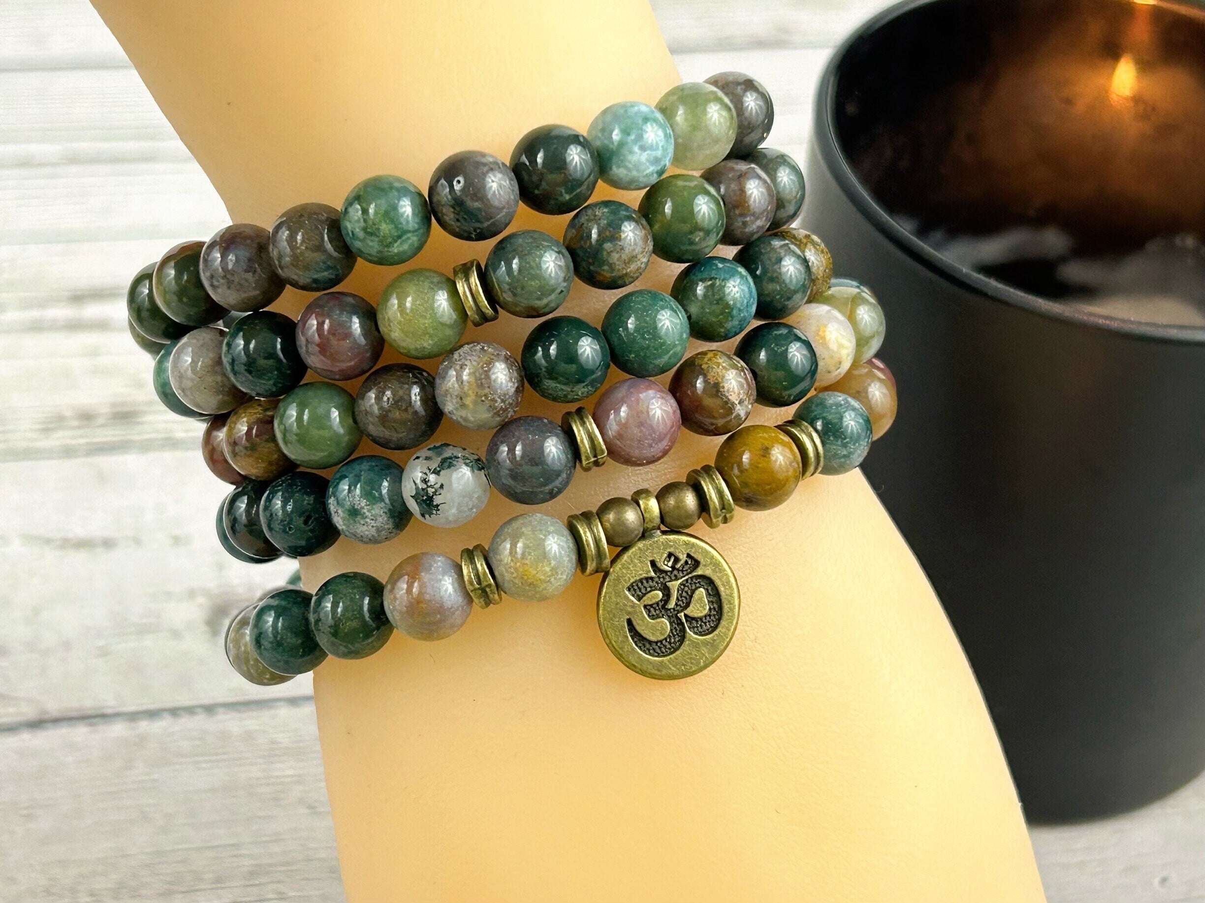 108 Mala Beads Necklace, Indian Agate Mala Necklace, Japa Mala, Prayer Beads Necklace, Mala Beads Bracelet, Meditation Necklace,Gift for Her