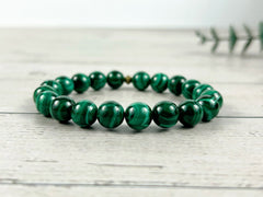 Protection Bracelet, Malachite Bracelet, Gemstone Bracelet, Green Beaded Bracelet, Birthday Gift for Her, Gift for Him