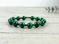 Protection Bracelet, Malachite Bracelet, Gemstone Bracelet, Green Beaded Bracelet, Birthday Gift for Her, Gift for Him