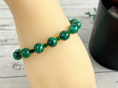 Protection Bracelet, Malachite Bracelet, Gemstone Bracelet, Green Beaded Bracelet, Birthday Gift for Her, Gift for Him