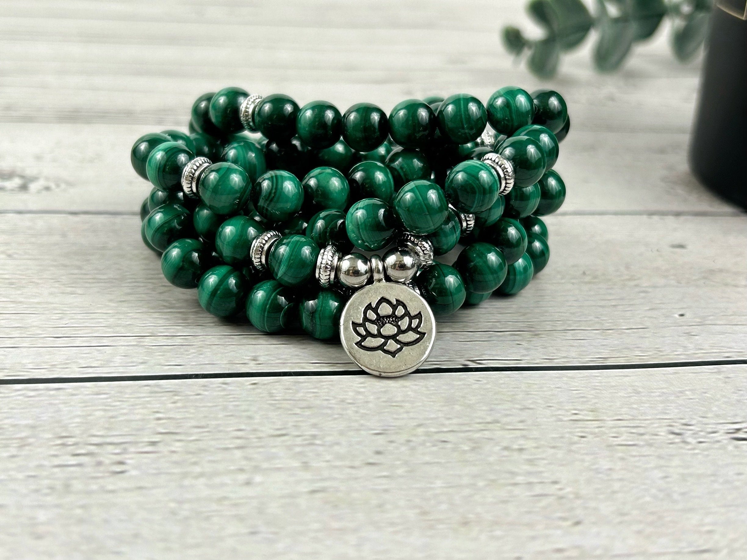 Malachite Mala, Green Beaded 108 Mala Necklace, Japa Mala, Prayer Beads Necklace, Protection Mala, Meditation Necklace, Gift for Mom