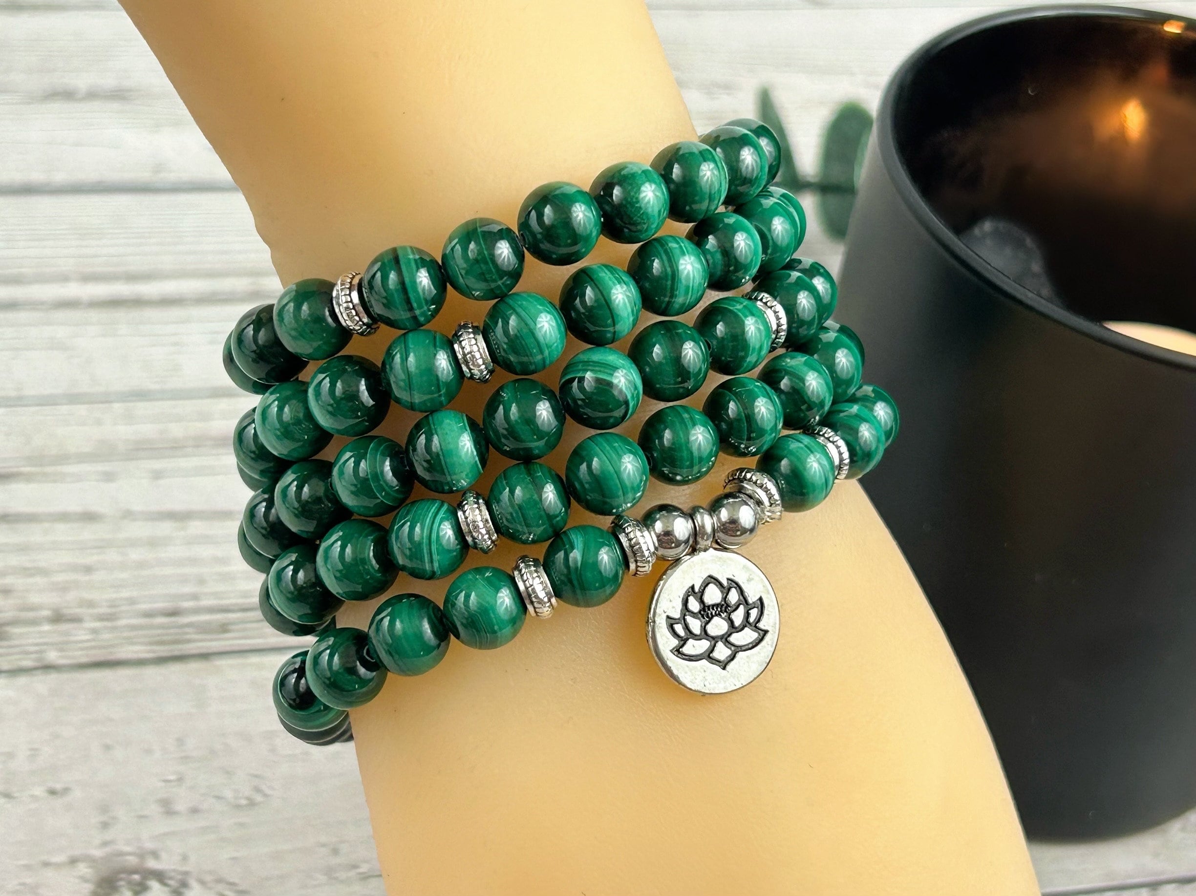Malachite Mala, Green Beaded 108 Mala Necklace, Japa Mala, Prayer Beads Necklace, Protection Mala, Meditation Necklace, Gift for Mom