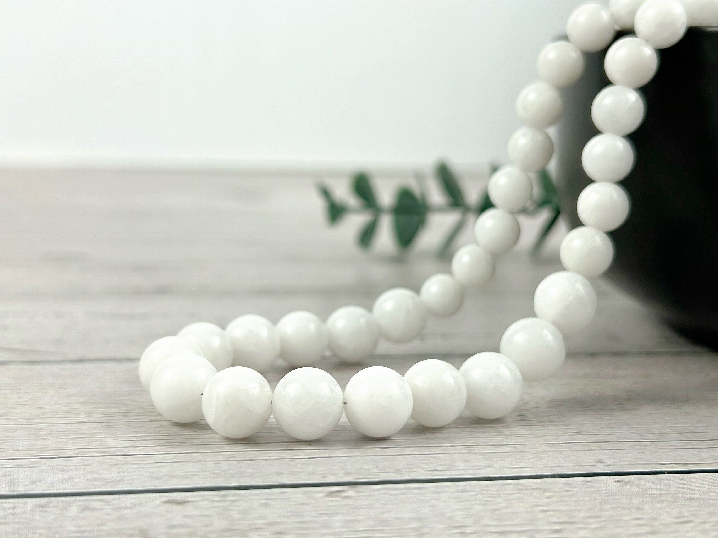 White Jade Necklace, White Beaded Necklace, Natural Stone Necklace, Gemstones Necklace, Birthday Gift for Her, Handmade Necklace