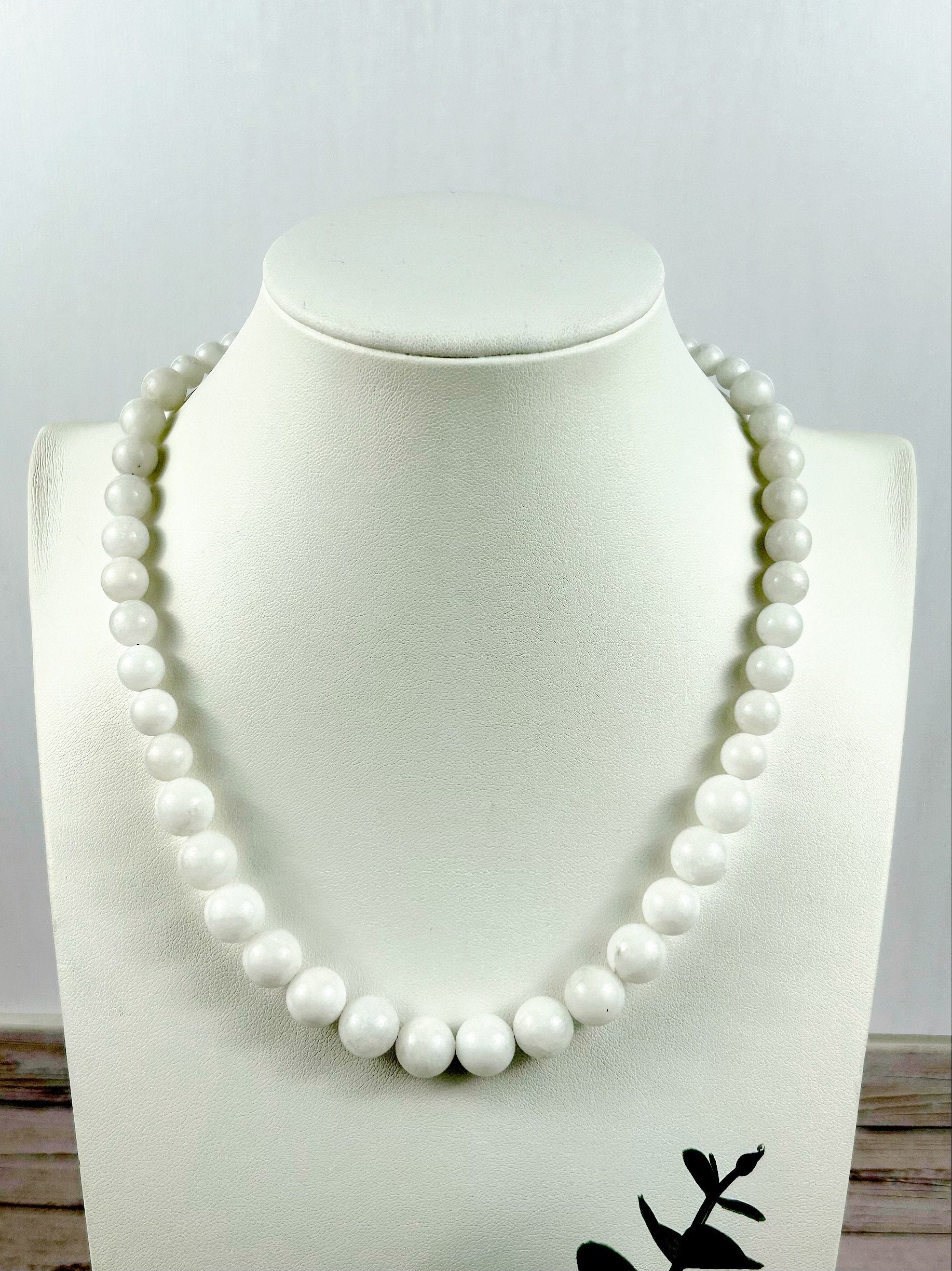 White Jade Necklace, White Beaded Necklace, Natural Stone Necklace, Gemstones Necklace, Birthday Gift for Her, Handmade Necklace