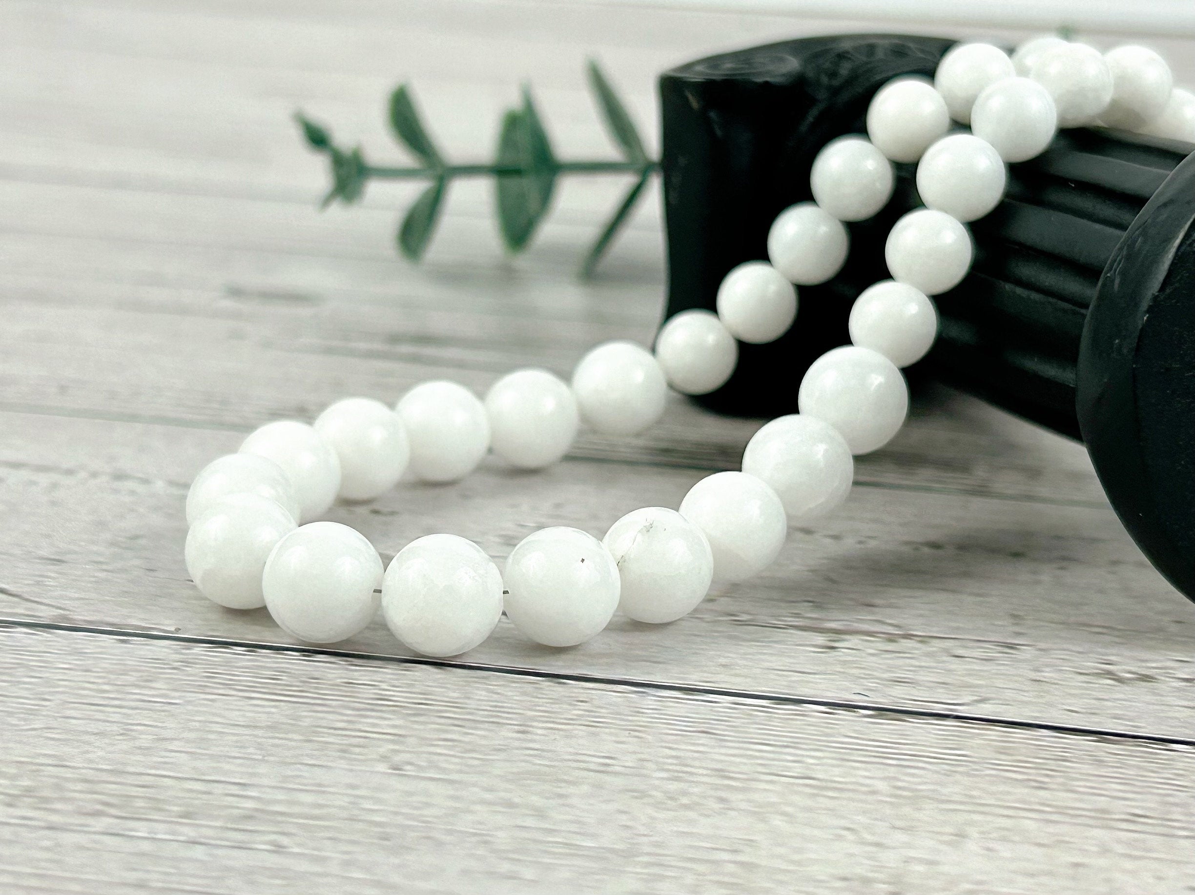 White Jade Necklace, White Beaded Necklace, Natural Stone Necklace, Gemstones Necklace, Birthday Gift for Her, Handmade Necklace
