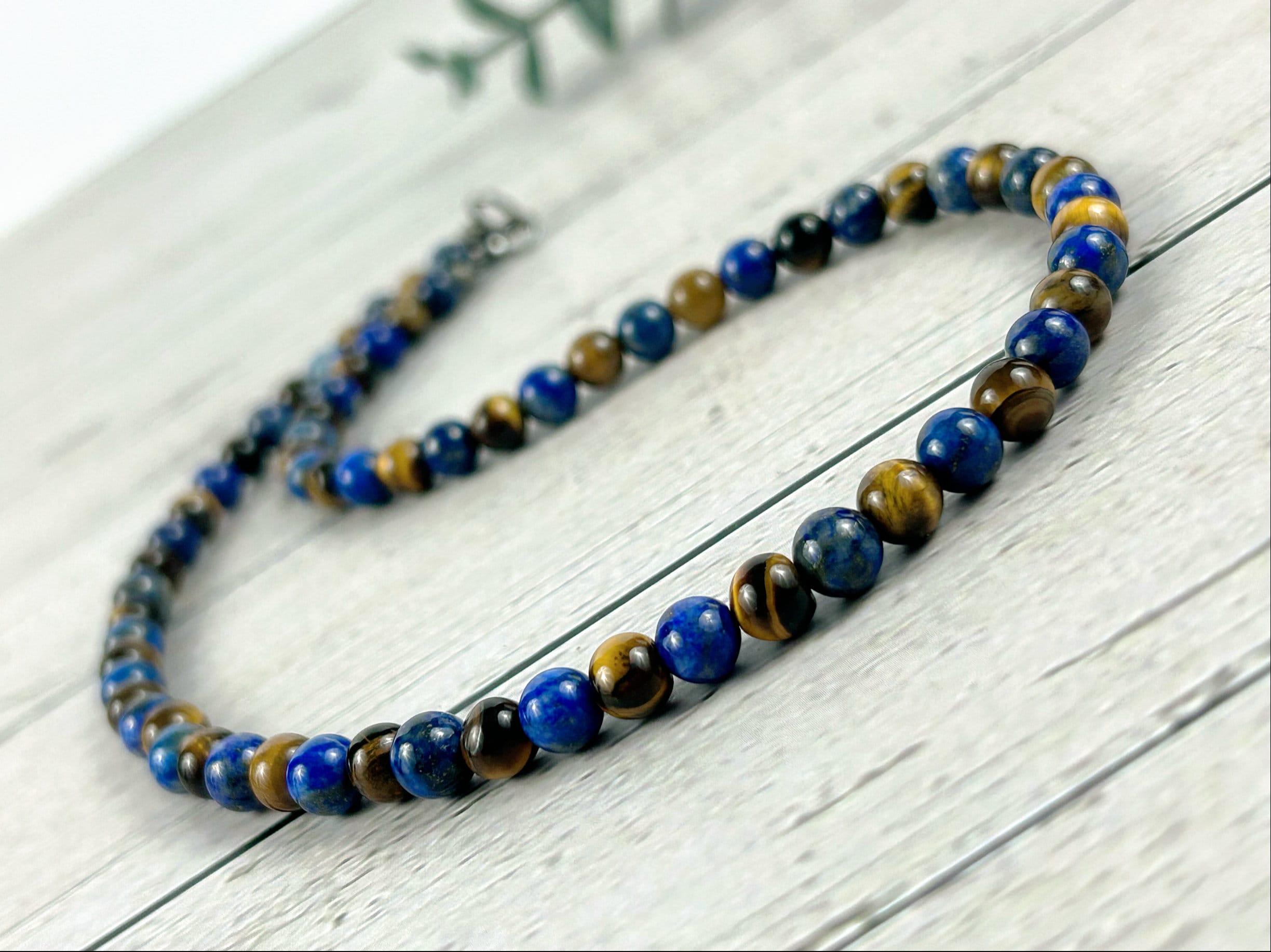 Lapis Lazuli Necklace, Tigers Eye Necklace, Beaded Necklace, Natural Stone Necklace Gift for Him, Protection Jewelry, Grounding,Gift for Her