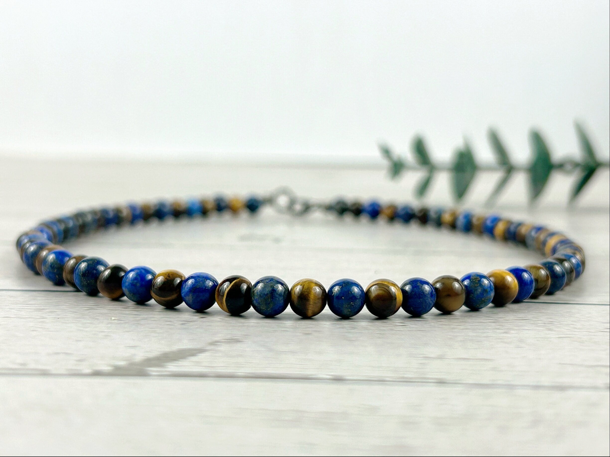 Lapis Lazuli Necklace, Tigers Eye Necklace, Beaded Necklace, Natural Stone Necklace Gift for Him, Protection Jewelry, Grounding,Gift for Her