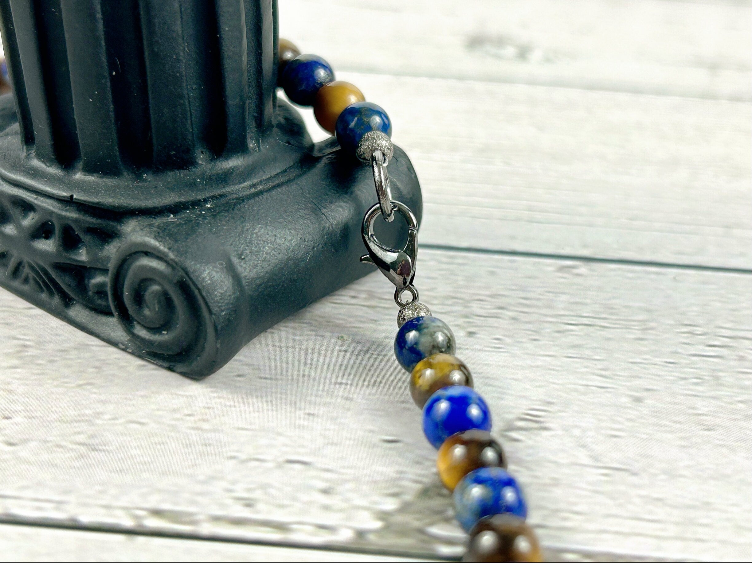 Lapis Lazuli Necklace, Tigers Eye Necklace, Beaded Necklace, Natural Stone Necklace Gift for Him, Protection Jewelry, Grounding,Gift for Her