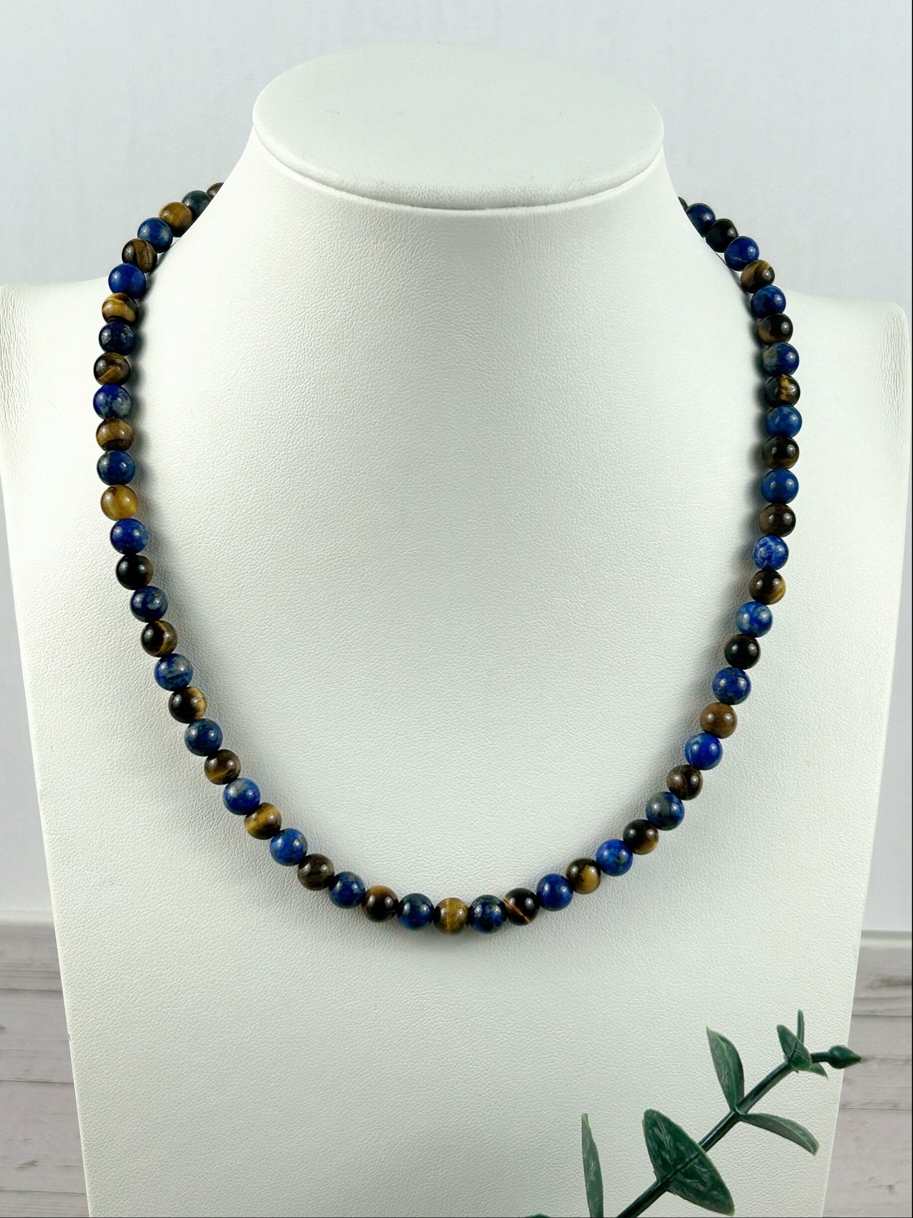 Lapis Lazuli Necklace, Tigers Eye Necklace, Beaded Necklace, Natural Stone Necklace Gift for Him, Protection Jewelry, Grounding,Gift for Her