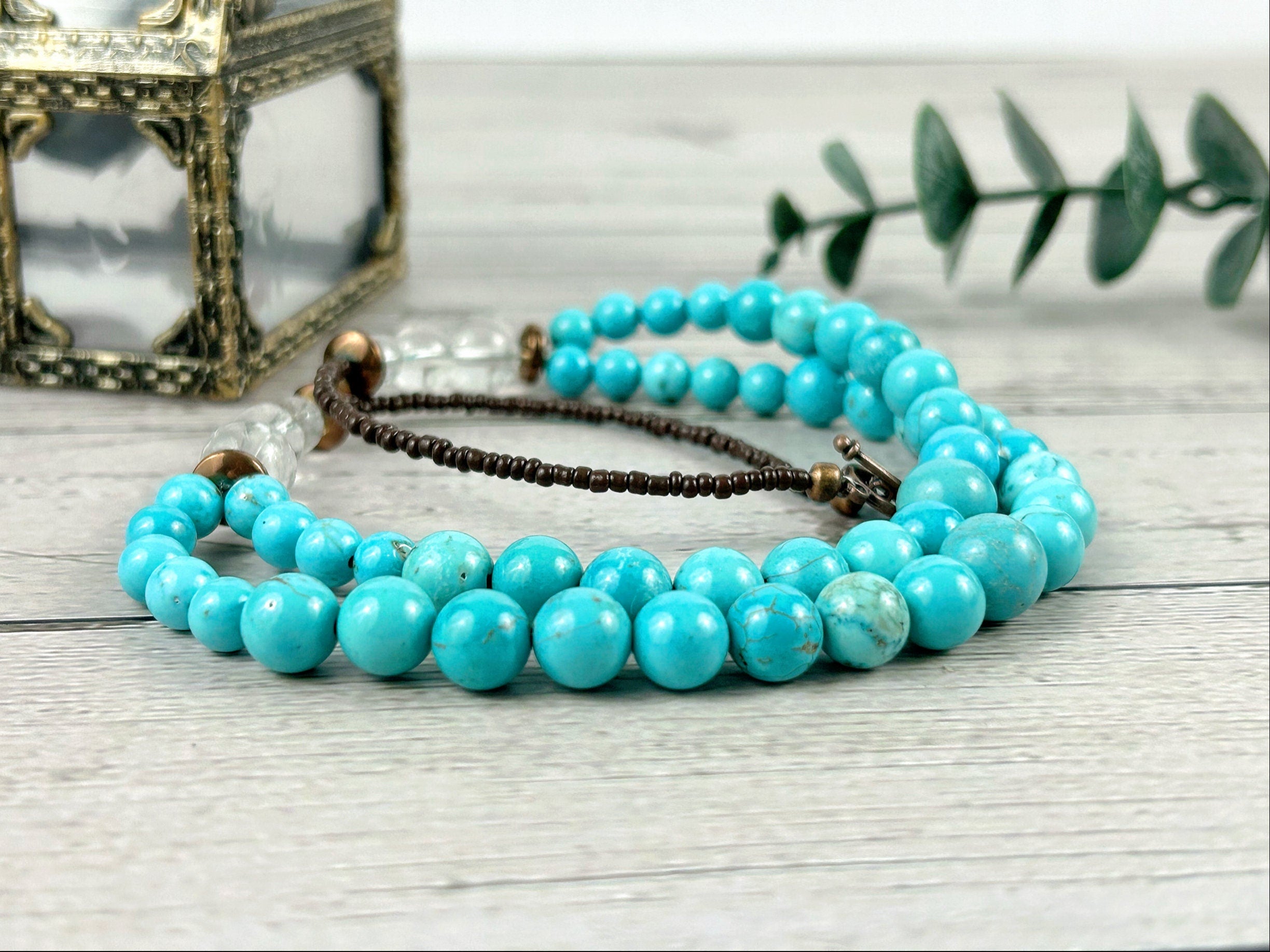 Statement Necklace, Turquoise Necklace, Multistrand Necklace, Beaded Necklace, Blue Beaded Necklace, Gemstone Necklace,Birthday Gift for Her