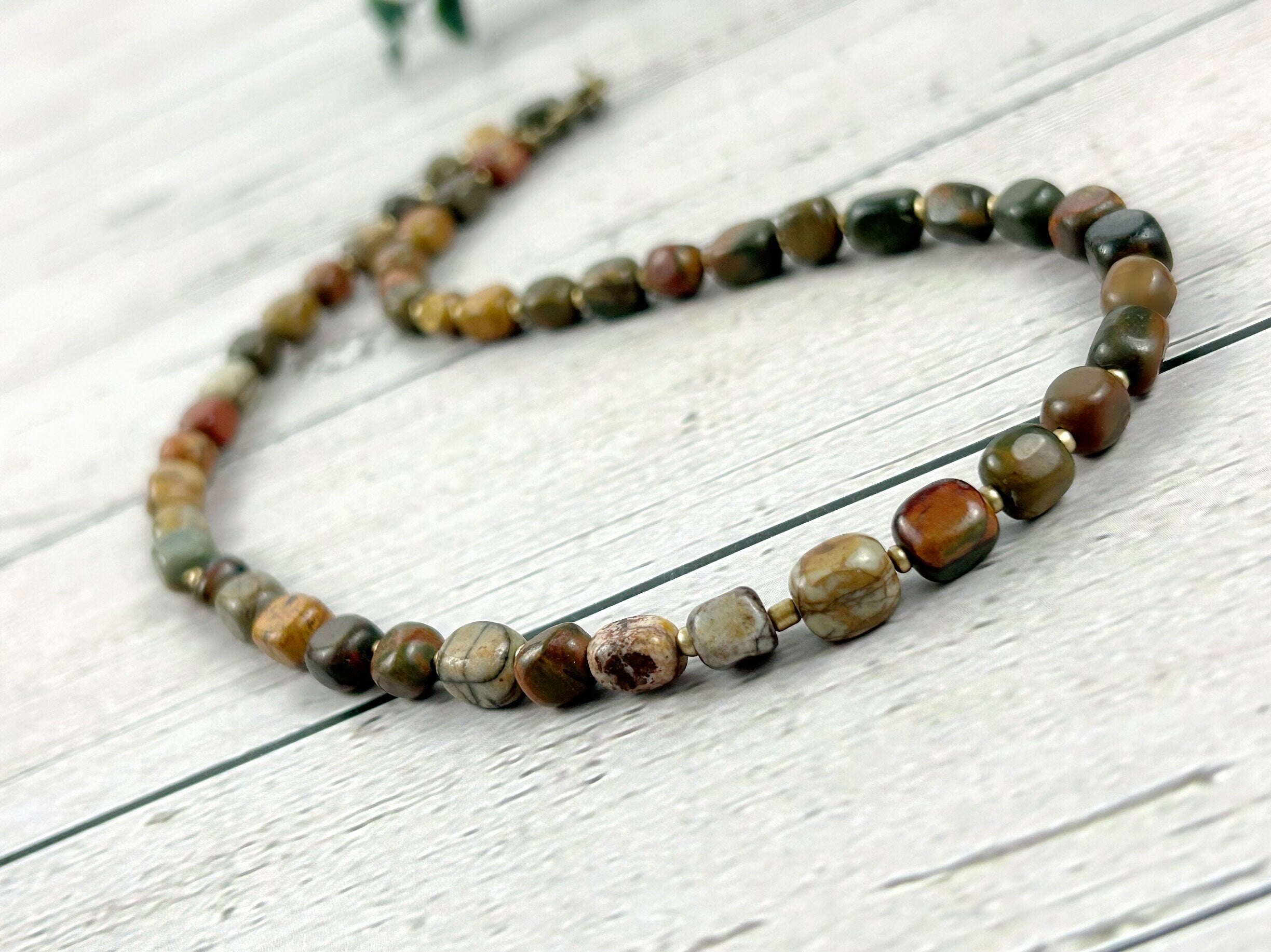 Brown Beaded Necklace, Picasso Jasper Necklace, Gift for Mom, Earth Necklace, Natural Stone Necklace, Gemstone Jewelry, Gift for Her