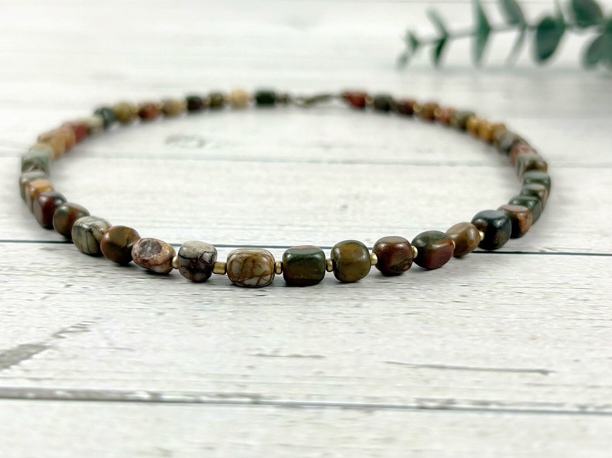 Brown Beaded Necklace, Picasso Jasper Necklace, Gift for Mom, Earth Necklace, Natural Stone Necklace, Gemstone Jewelry, Gift for Her