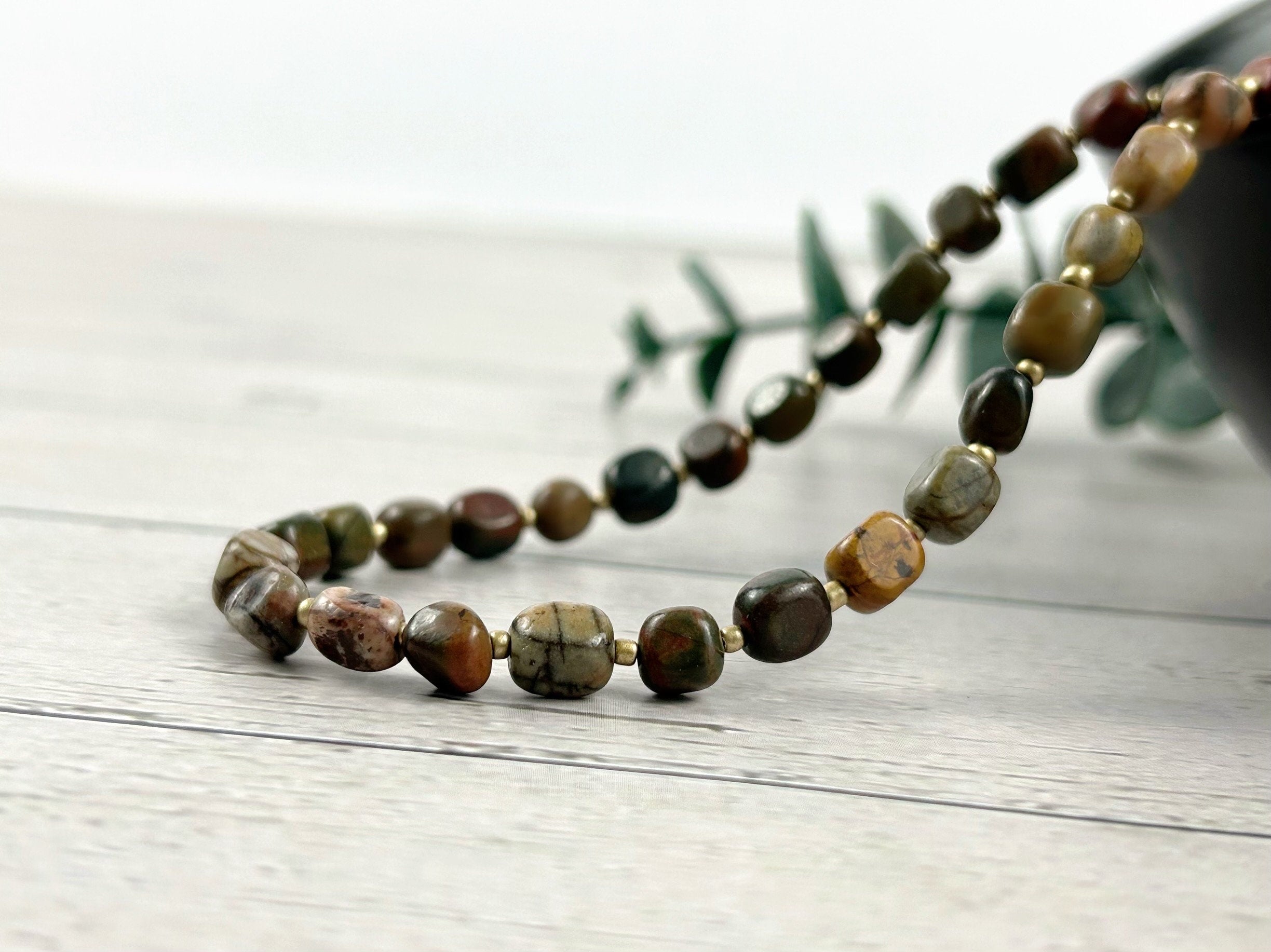 Brown Beaded Necklace, Picasso Jasper Necklace, Gift for Mom, Earth Necklace, Natural Stone Necklace, Gemstone Jewelry, Gift for Her