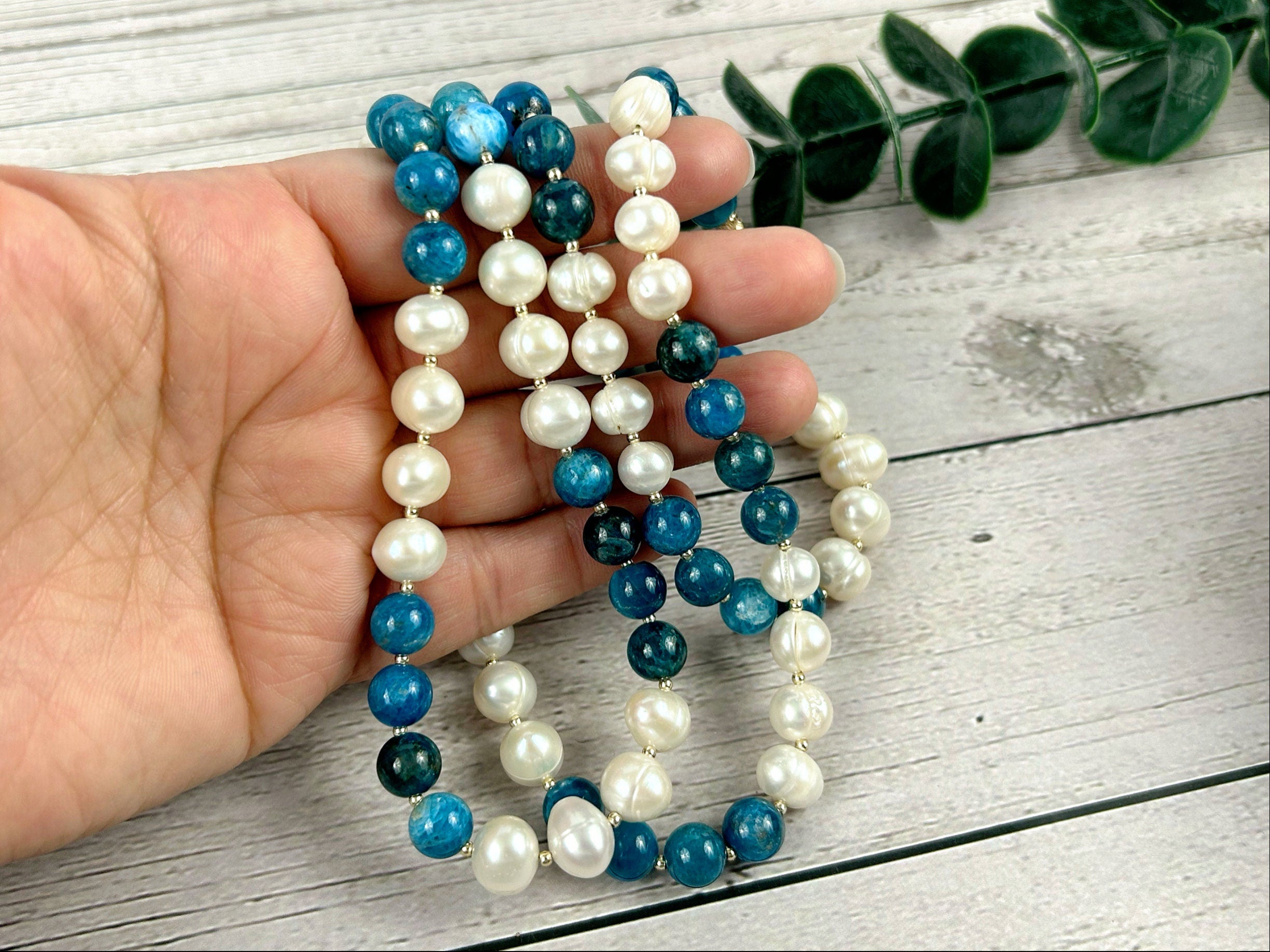 Statement Necklace, Apatite Necklace, Multistrand Necklace, Beaded Necklace, Pearl Necklace, Gemstone Necklace, Anniversary Gift for Her
