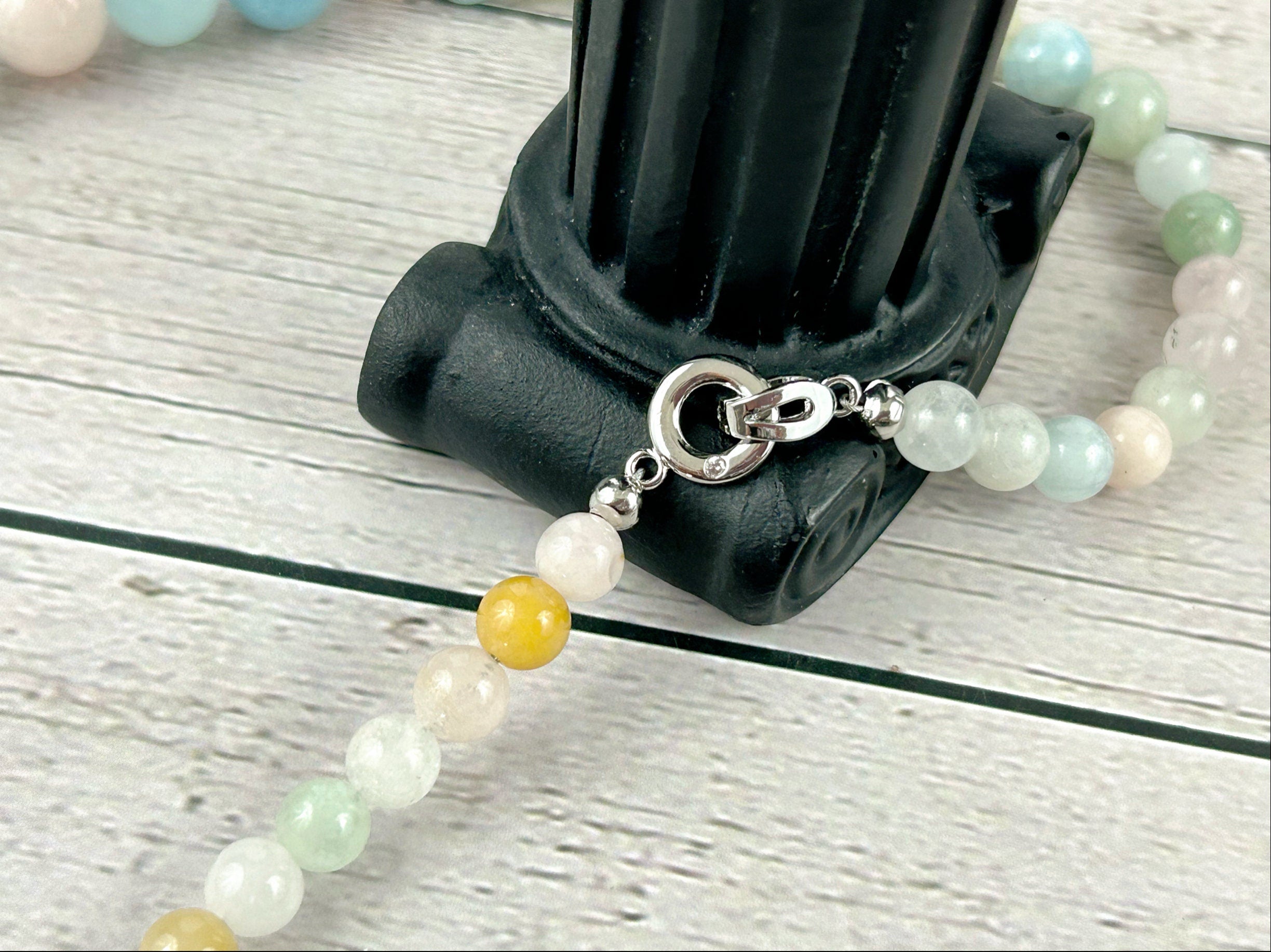 Morganite Necklace, Anxiety Relief Beaded Necklace, Natural Stone Necklace, Gemstones Necklace, Necklace Gift for Her, Handmade Necklace