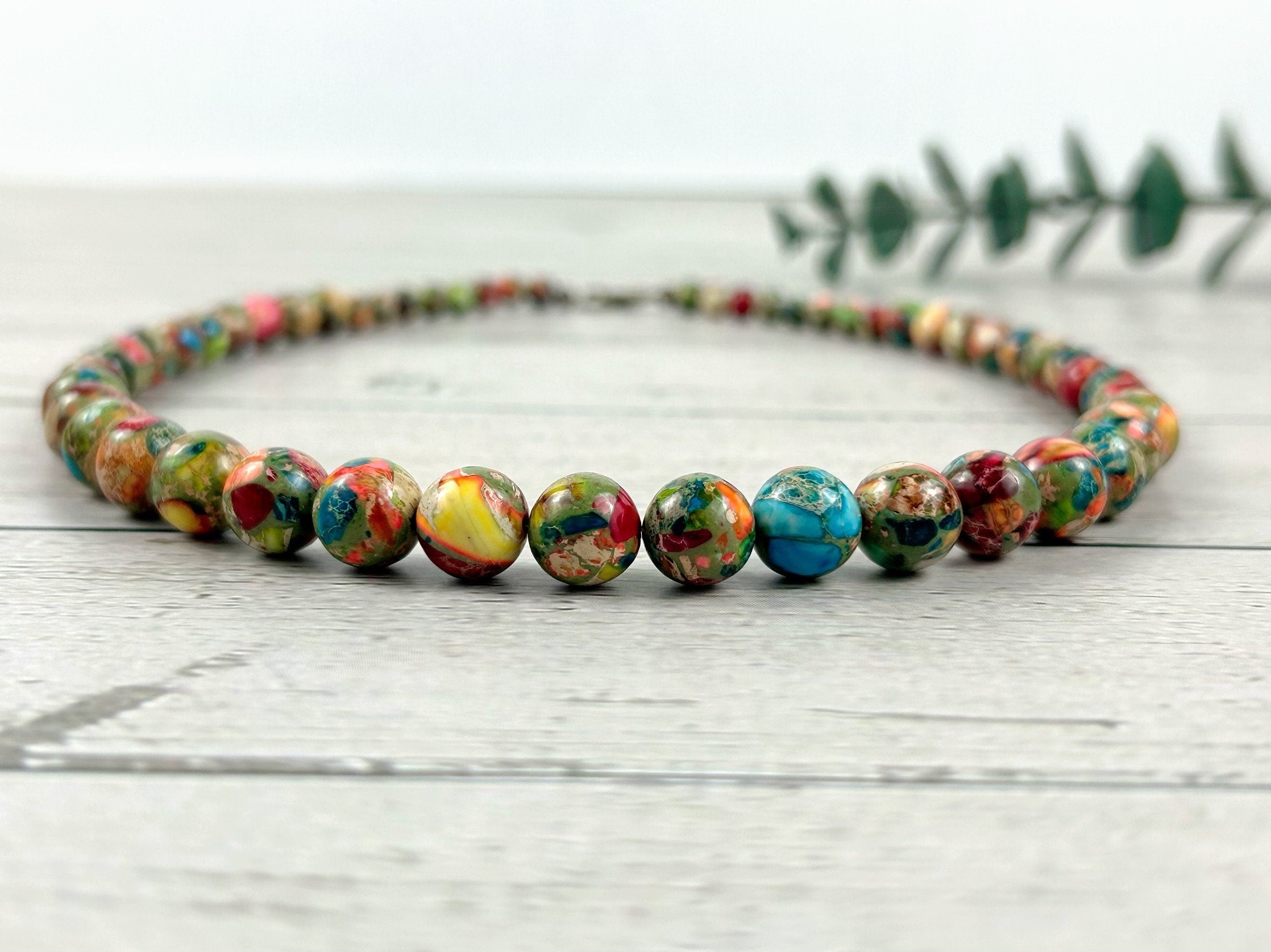 Imperial Jasper Necklace, Multicolor Beaded Necklace, Natural Stone Necklace, Necklace Gift for Her, Gemstones Jewelry, Vibrant Necklace