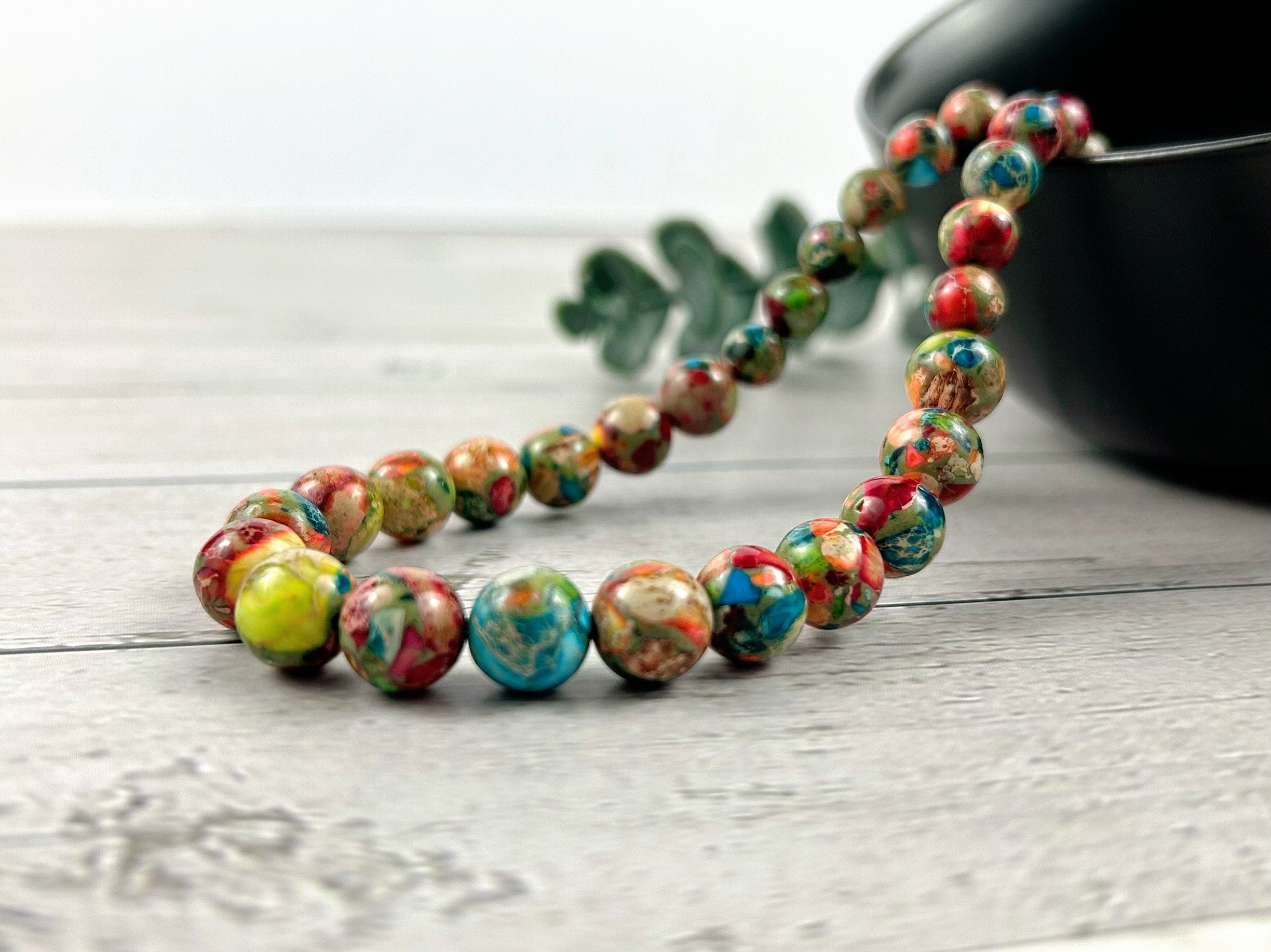 Imperial Jasper Necklace, Multicolor Beaded Necklace, Natural Stone Necklace, Necklace Gift for Her, Gemstones Jewelry, Vibrant Necklace