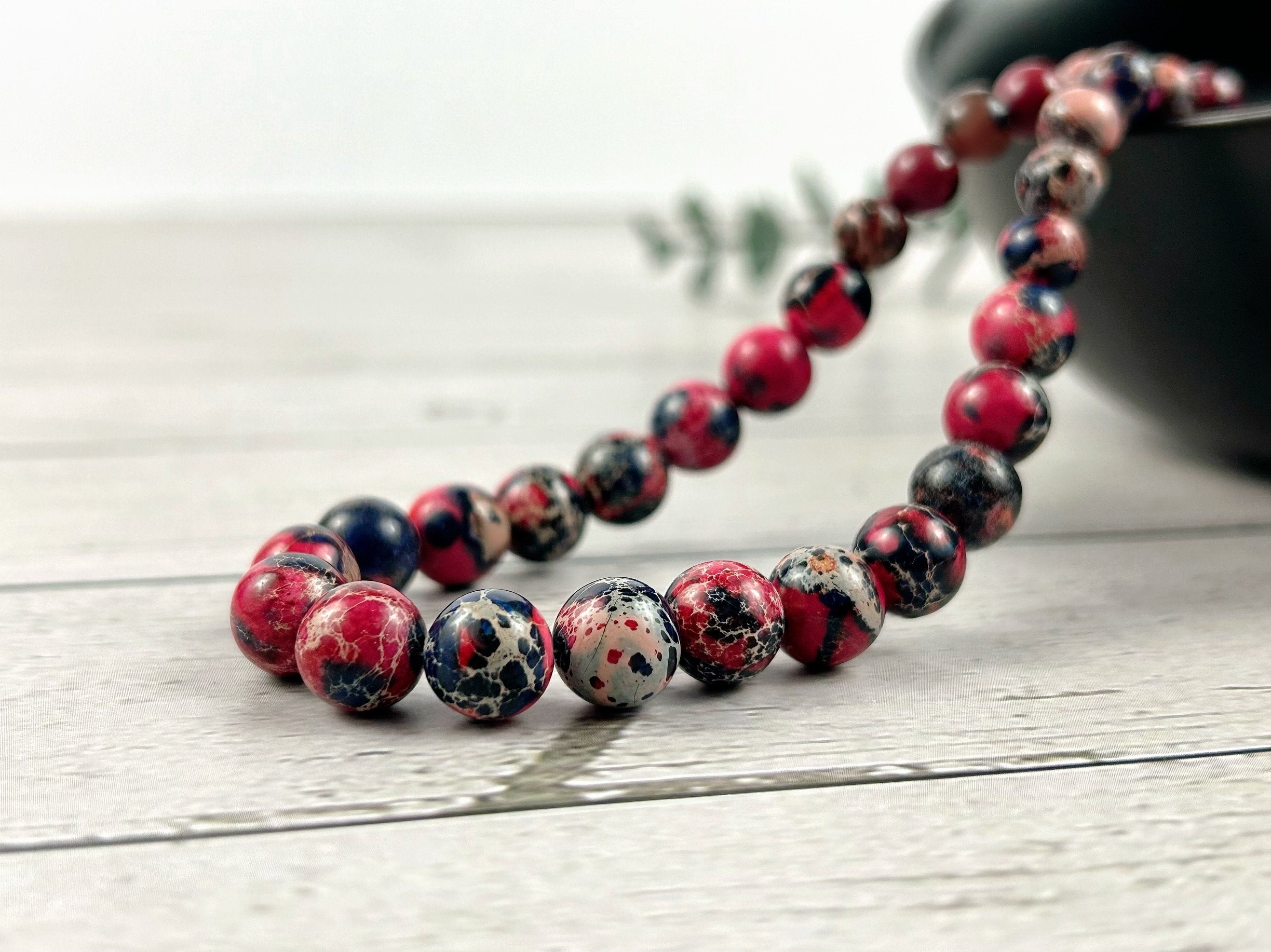Red and Black Beaded Necklace, Imperial Jasper Necklace, Lady Bug Necklace, Natural Stone Necklace, Necklace Gift for Her