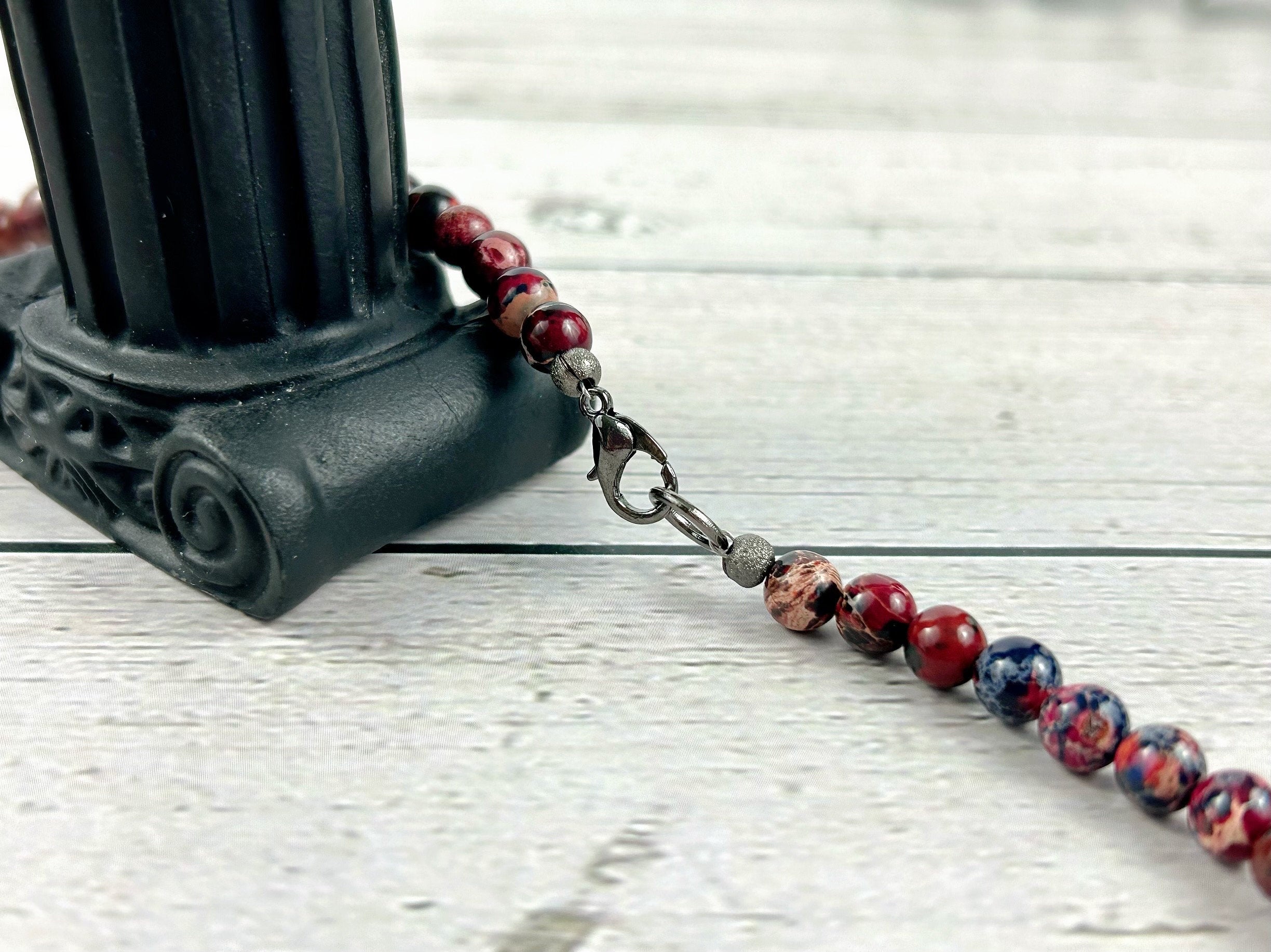 Red and Black Beaded Necklace, Imperial Jasper Necklace, Lady Bug Necklace, Natural Stone Necklace, Necklace Gift for Her