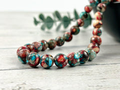 Imperial Jasper Necklace, Multicolor Beaded Necklace, Natural Stone Necklace, Necklace Gift for Her, Gemstone Jewelry, Blue Vibrant Necklace