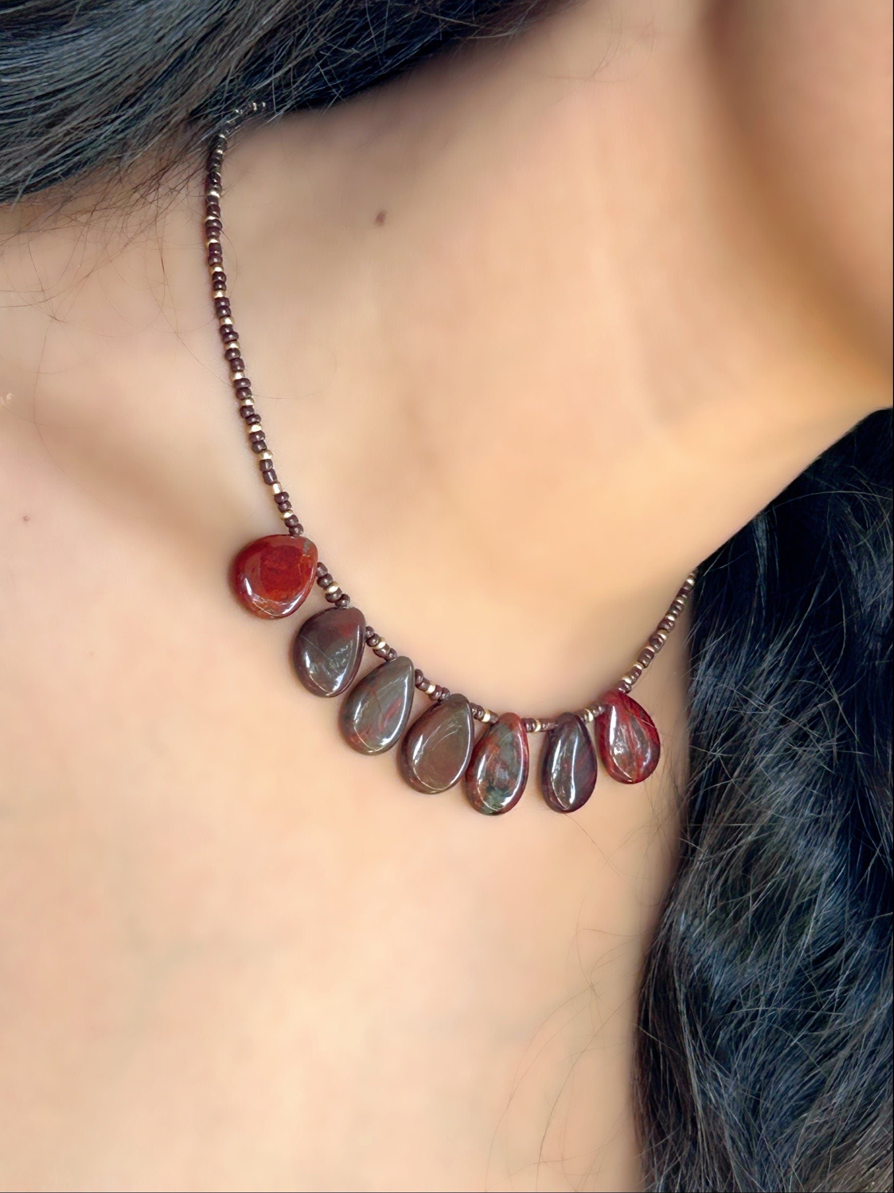 Beaded Necklace, Red Creek Jasper Necklace, Statement Necklace, Gemstones Jewelry, Birthday Gift for Her, Anniversary Gift