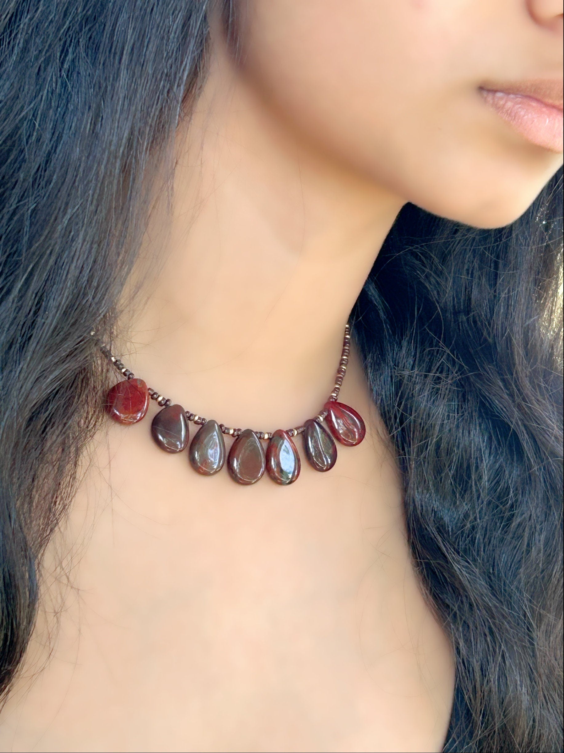 Beaded Necklace, Red Creek Jasper Necklace, Statement Necklace, Gemstones Jewelry, Birthday Gift for Her, Anniversary Gift